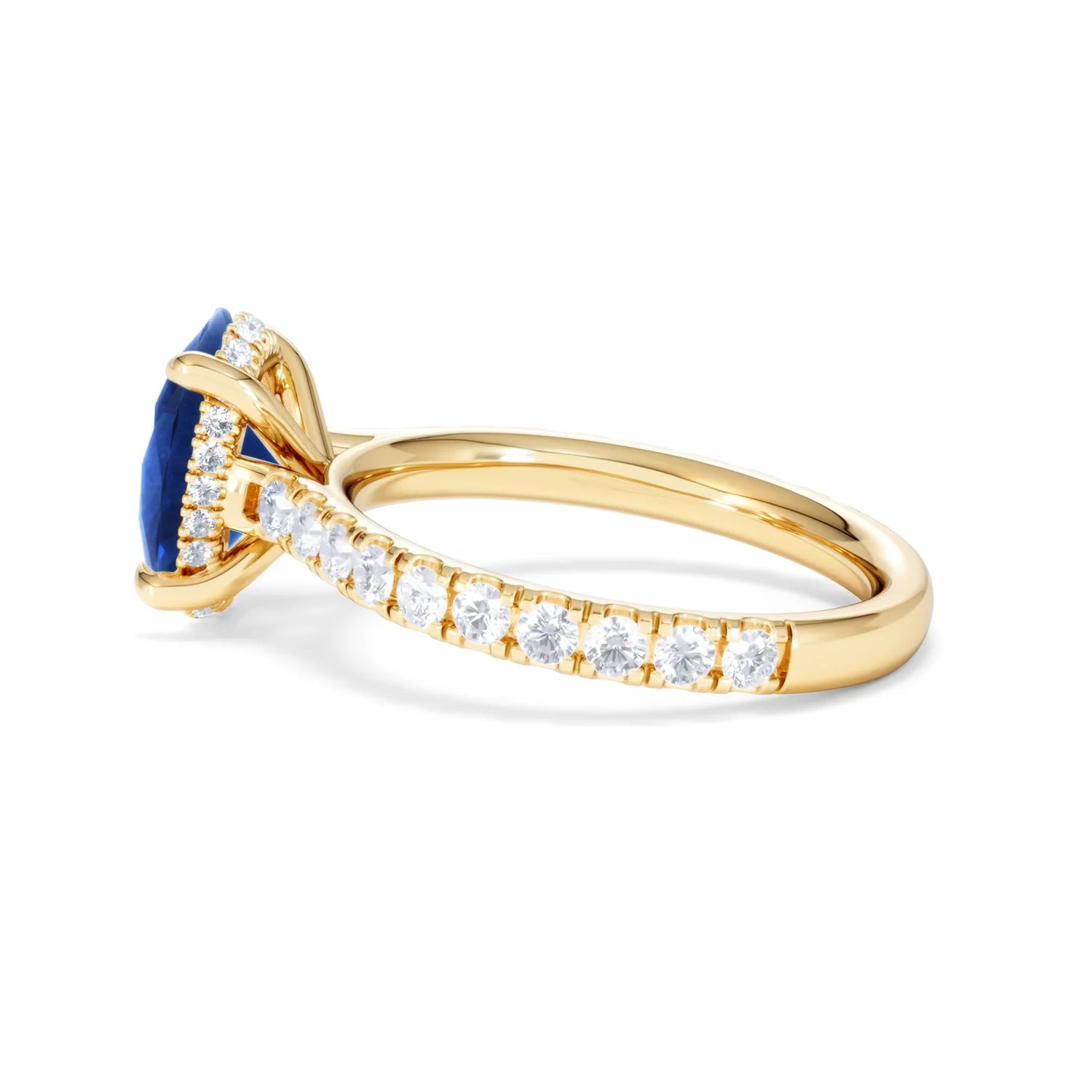 Amora Gem 2.00ct Oval Cut Lab Sapphire Hidden Halo Engagement Ring with Side Stones in 18K Yellow Gold - Image 66