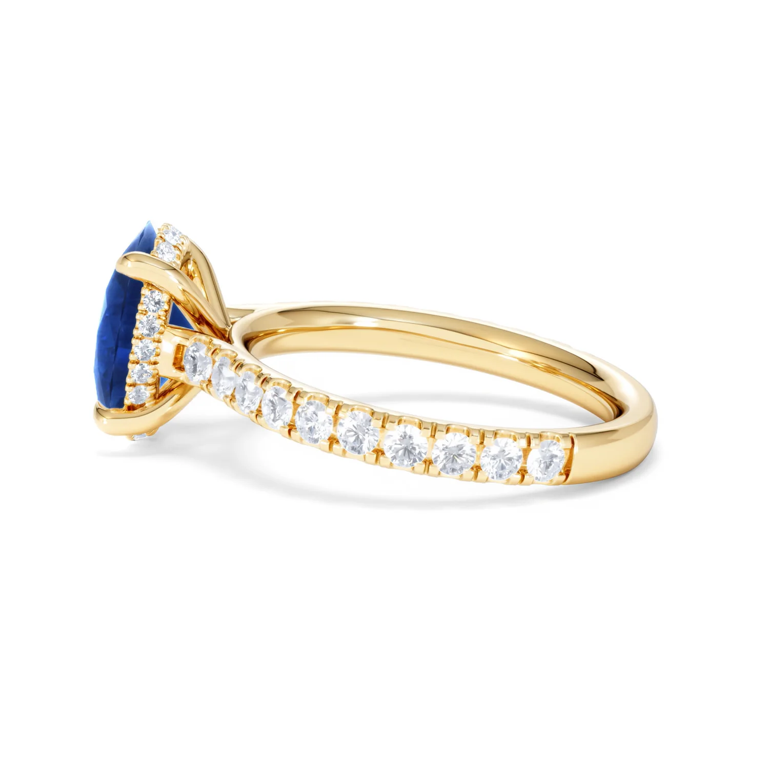 Amora Gem 2.00ct Oval Cut Lab Sapphire Hidden Halo Engagement Ring with Side Stones in 18K Yellow Gold - Image 67