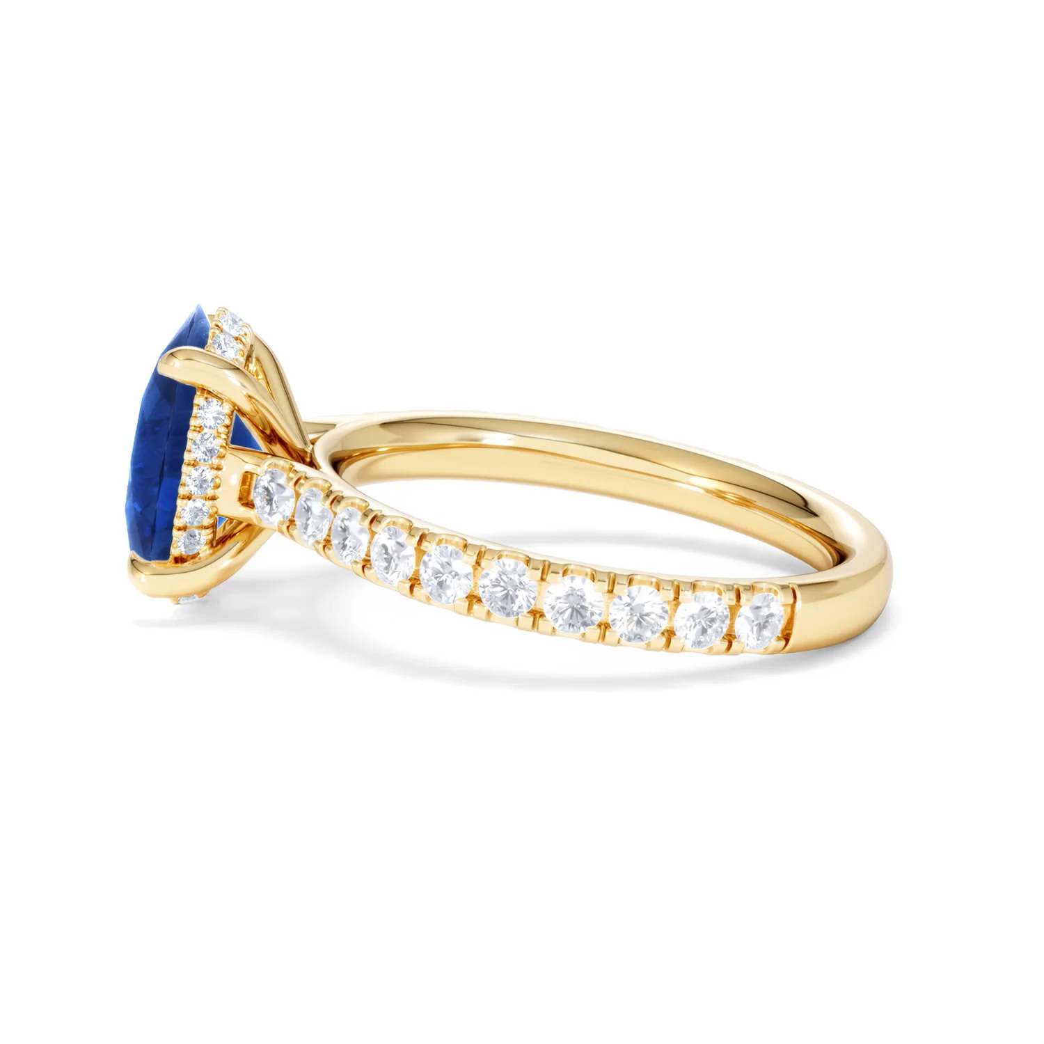 Amora Gem 2.00ct Oval Cut Lab Sapphire Hidden Halo Engagement Ring with Side Stones in 18K Yellow Gold - Image 68