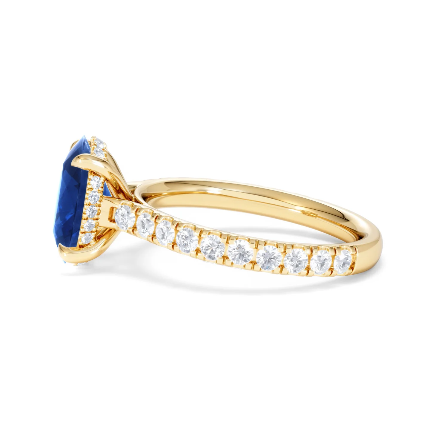 Amora Gem 2.00ct Oval Cut Lab Sapphire Hidden Halo Engagement Ring with Side Stones in 18K Yellow Gold - Image 70