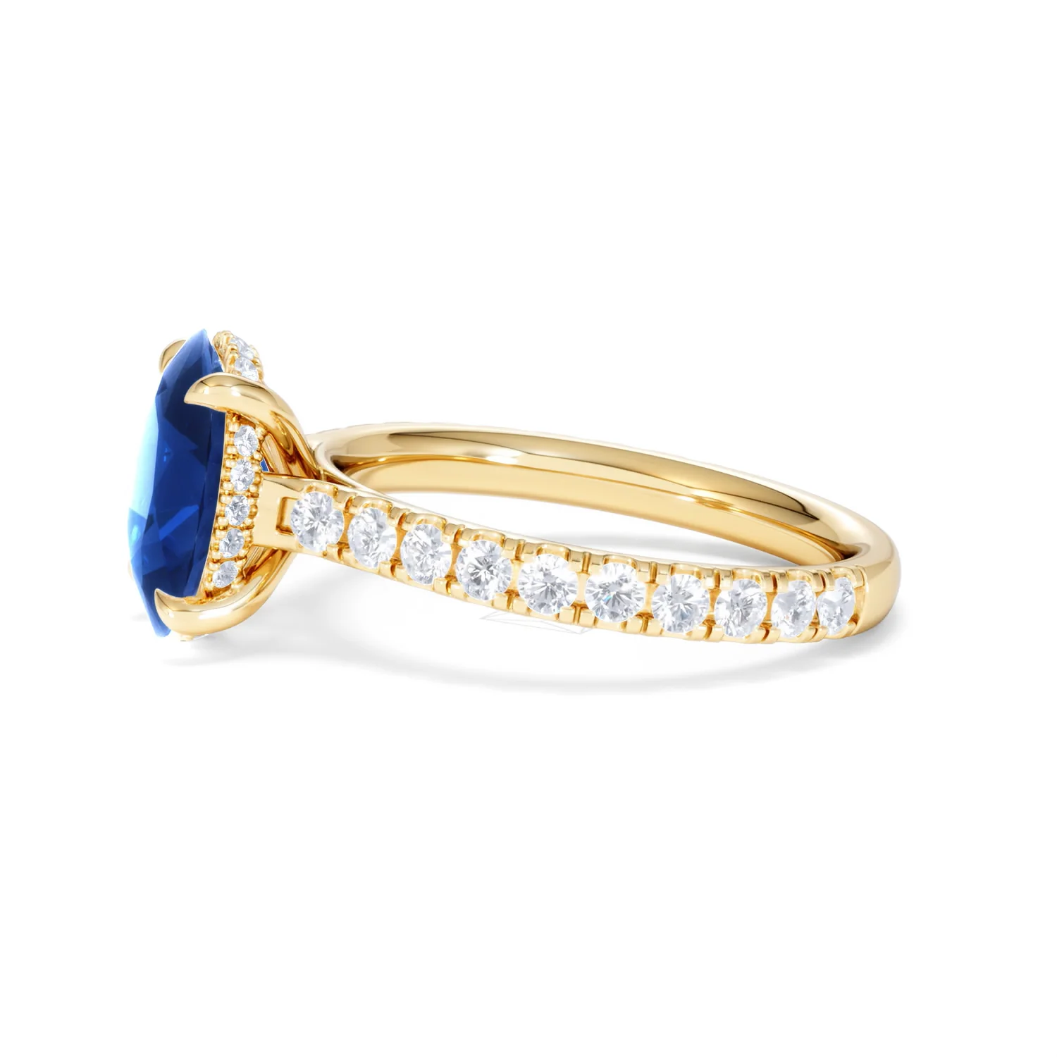 Amora Gem 2.00ct Oval Cut Lab Sapphire Hidden Halo Engagement Ring with Side Stones in 18K Yellow Gold - Image 72