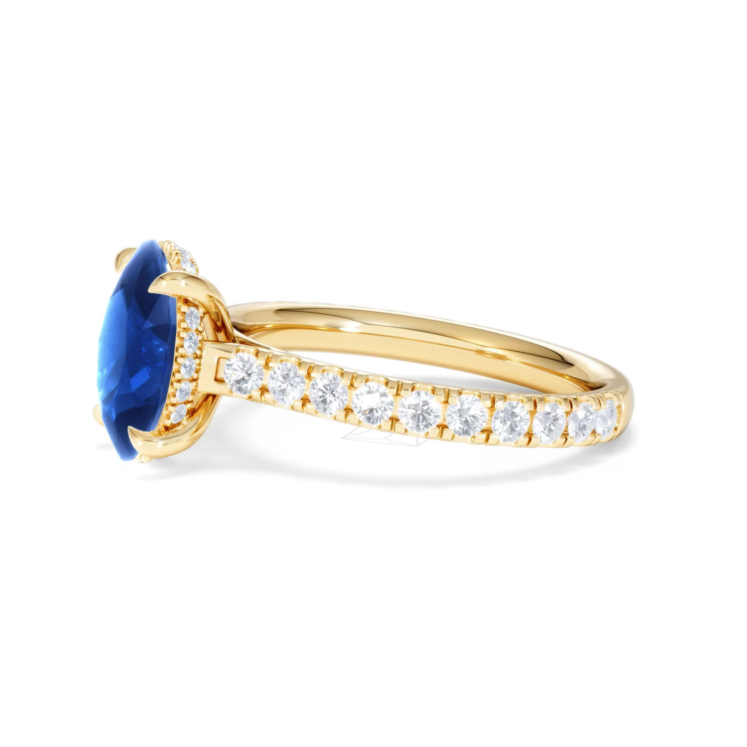 Amora Gem 2.00ct Oval Cut Lab Sapphire Hidden Halo Engagement Ring with Side Stones in 18K Yellow Gold - Image 74
