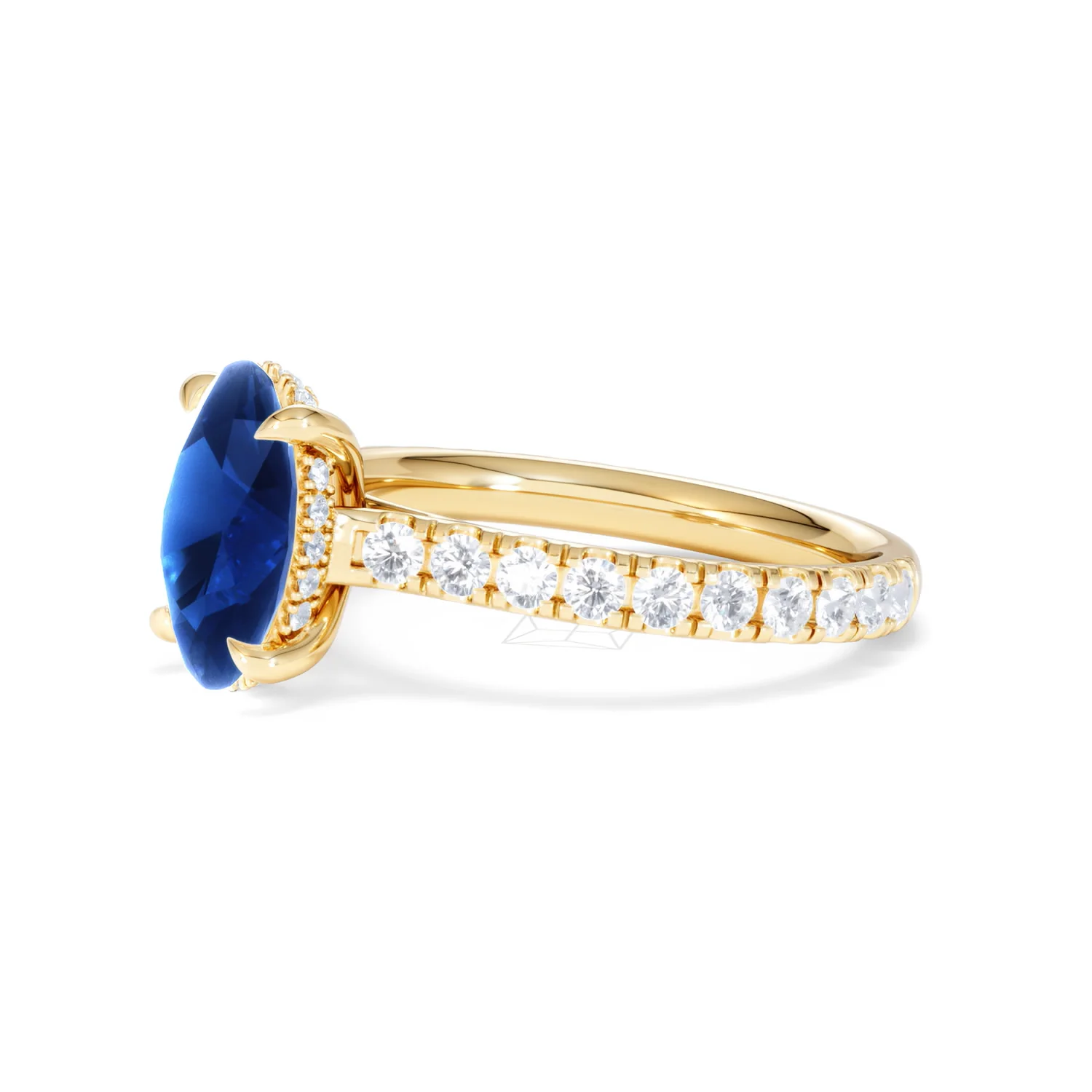 Amora Gem 2.00ct Oval Cut Lab Sapphire Hidden Halo Engagement Ring with Side Stones in 18K Yellow Gold - Image 76
