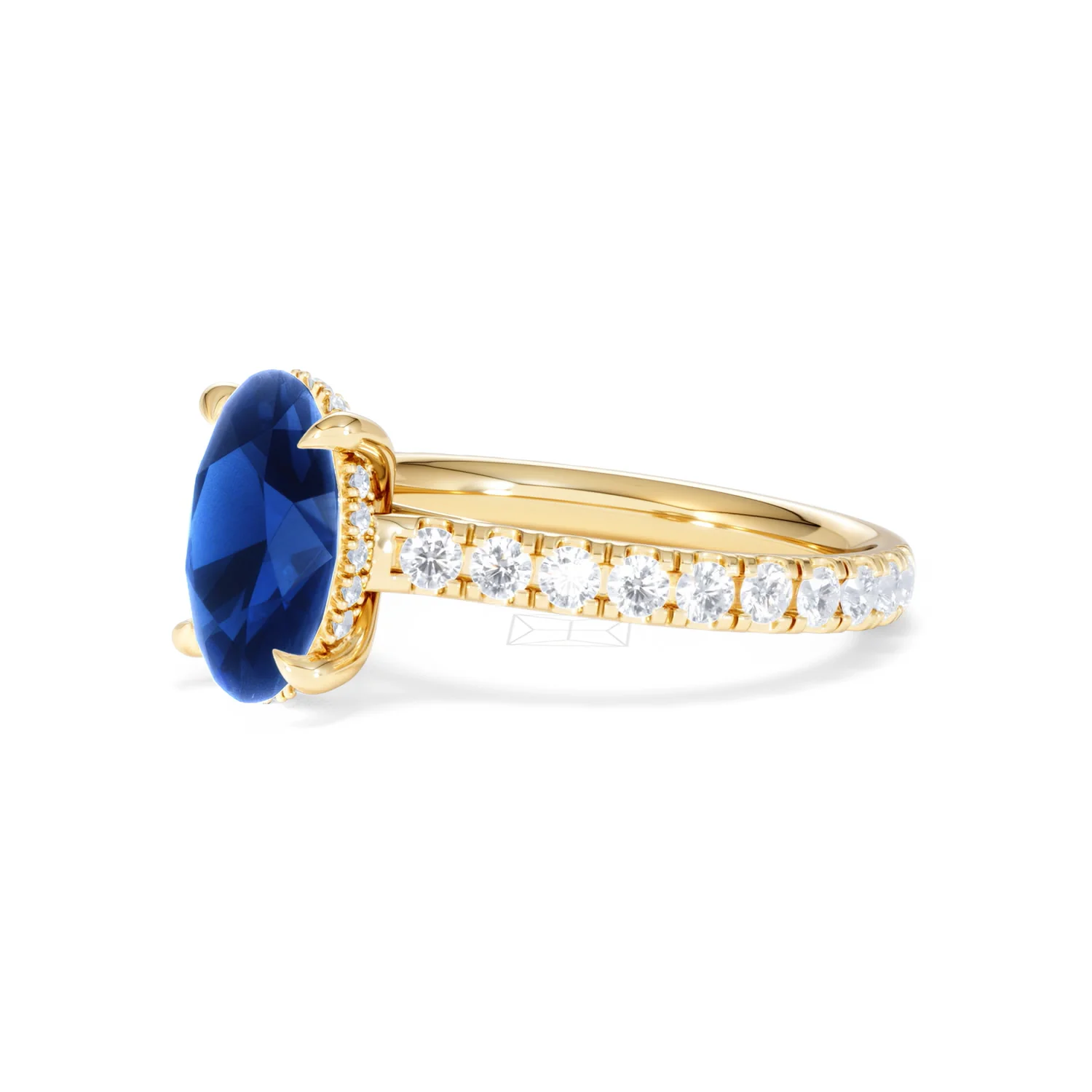Amora Gem 2.00ct Oval Cut Lab Sapphire Hidden Halo Engagement Ring with Side Stones in 18K Yellow Gold - Image 78