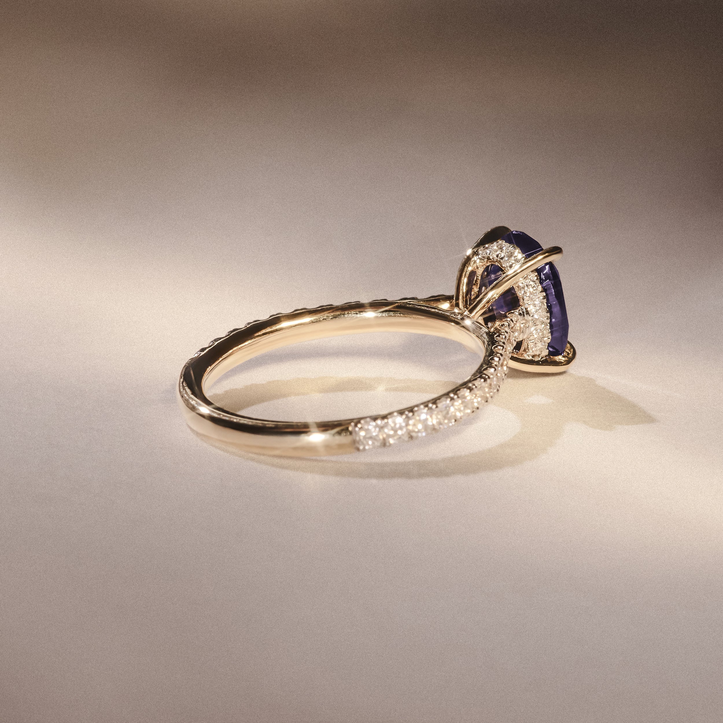 Amora Gem 2.00ct Oval Cut Lab Sapphire Hidden Halo Engagement Ring with Side Stones in 18K Yellow Gold - Image 8