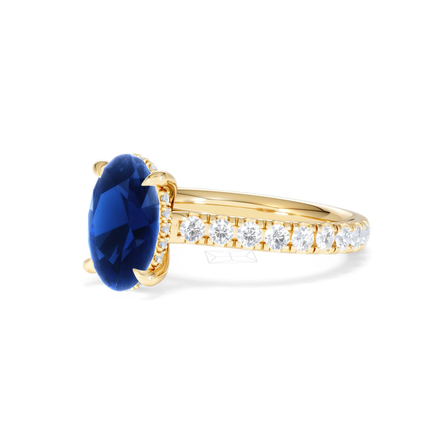 Amora Gem 2.00ct Oval Cut Lab Sapphire Hidden Halo Engagement Ring with Side Stones in 18K Yellow Gold - Image 80