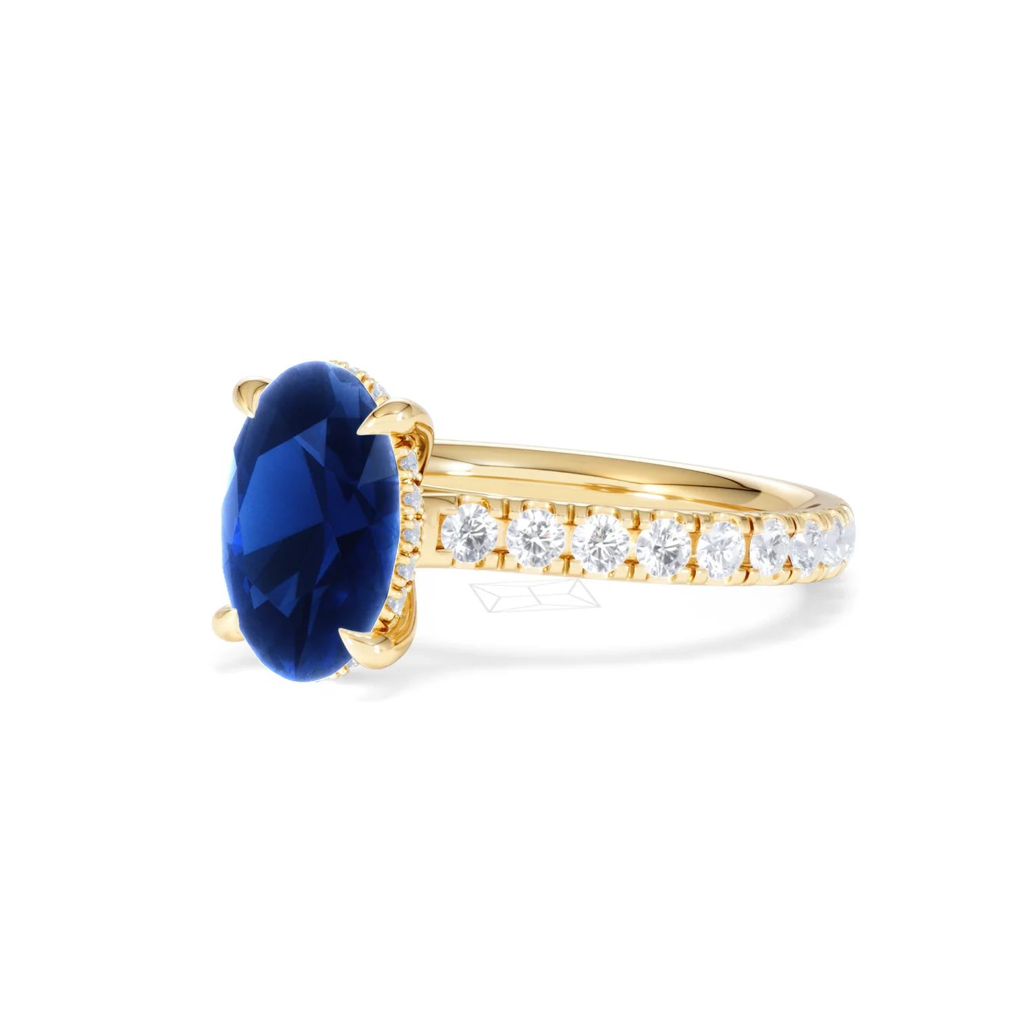 Amora Gem 2.00ct Oval Cut Lab Sapphire Hidden Halo Engagement Ring with Side Stones in 18K Yellow Gold - Image 81