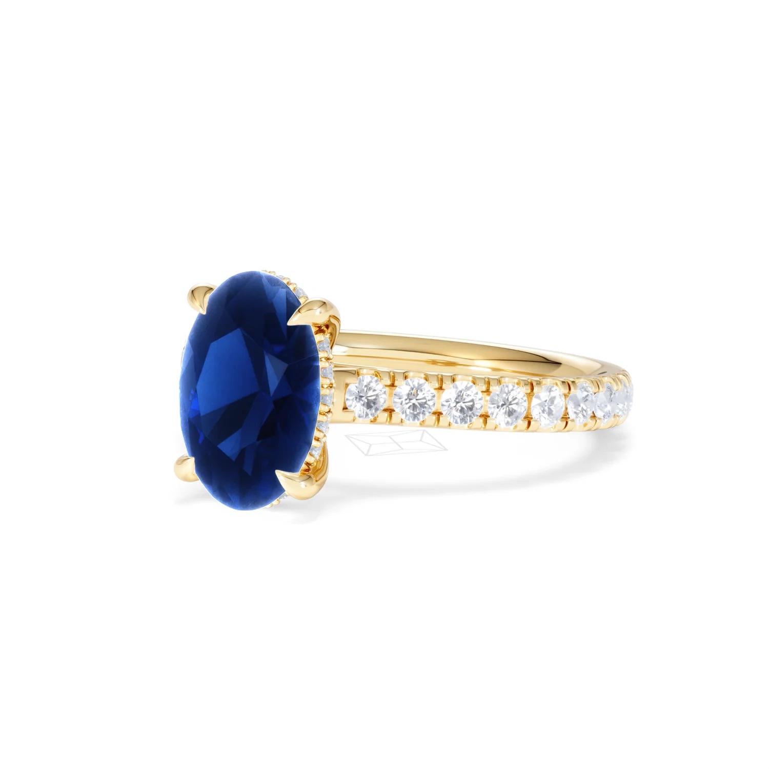 Amora Gem 2.00ct Oval Cut Lab Sapphire Hidden Halo Engagement Ring with Side Stones in 18K Yellow Gold - Image 82