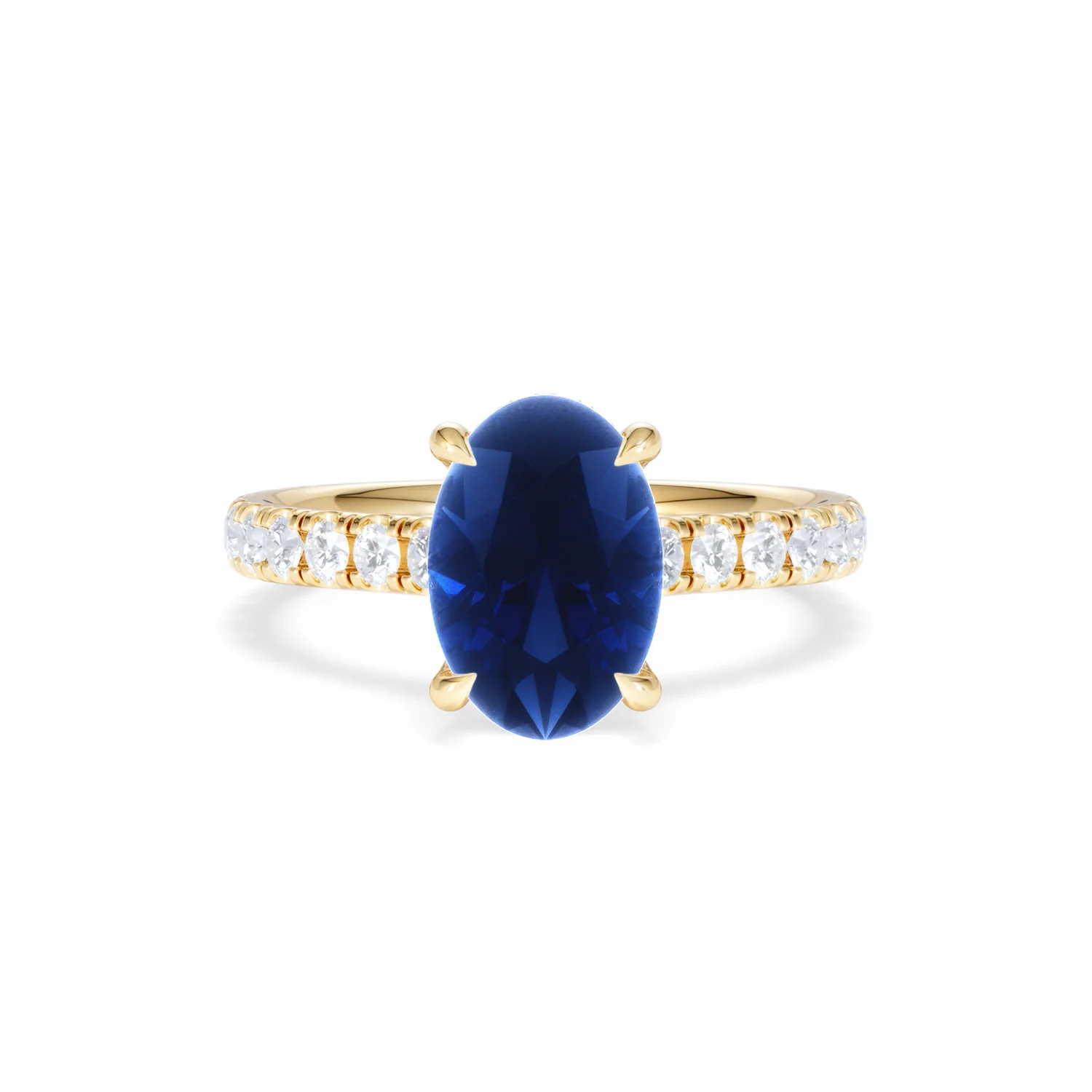 Amora Gem 2.00ct Oval Cut Lab Sapphire Hidden Halo Engagement Ring with Side Stones in 18K Yellow Gold - Image 9