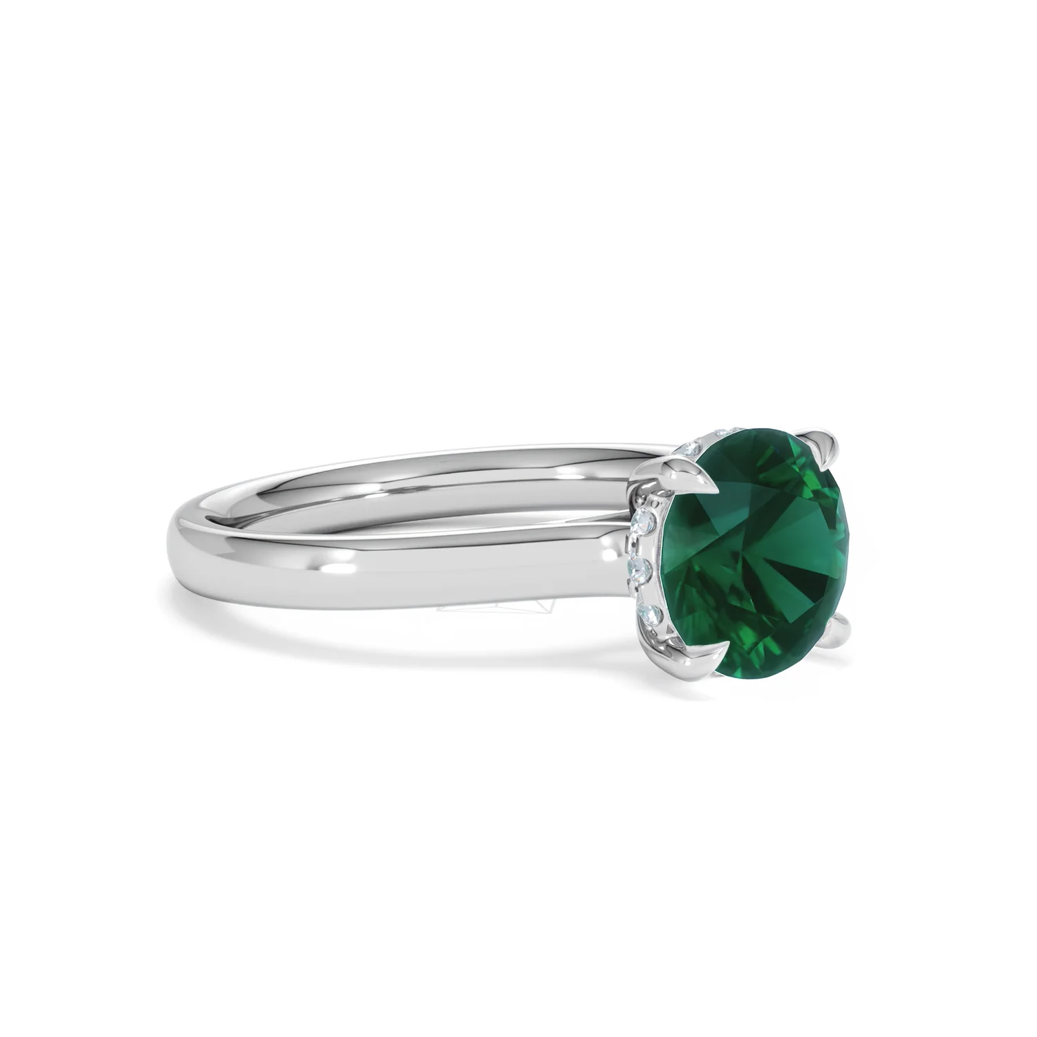 Amora Gem 2.00ct Round Cut Lab Emerald Hidden Halo Engagement Ring in 18K White Gold - Image 17