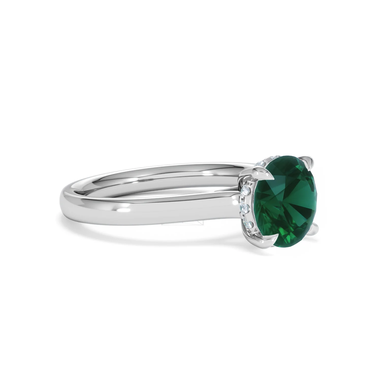 Amora Gem 2.00ct Round Cut Lab Emerald Hidden Halo Engagement Ring in 18K White Gold - Image 18