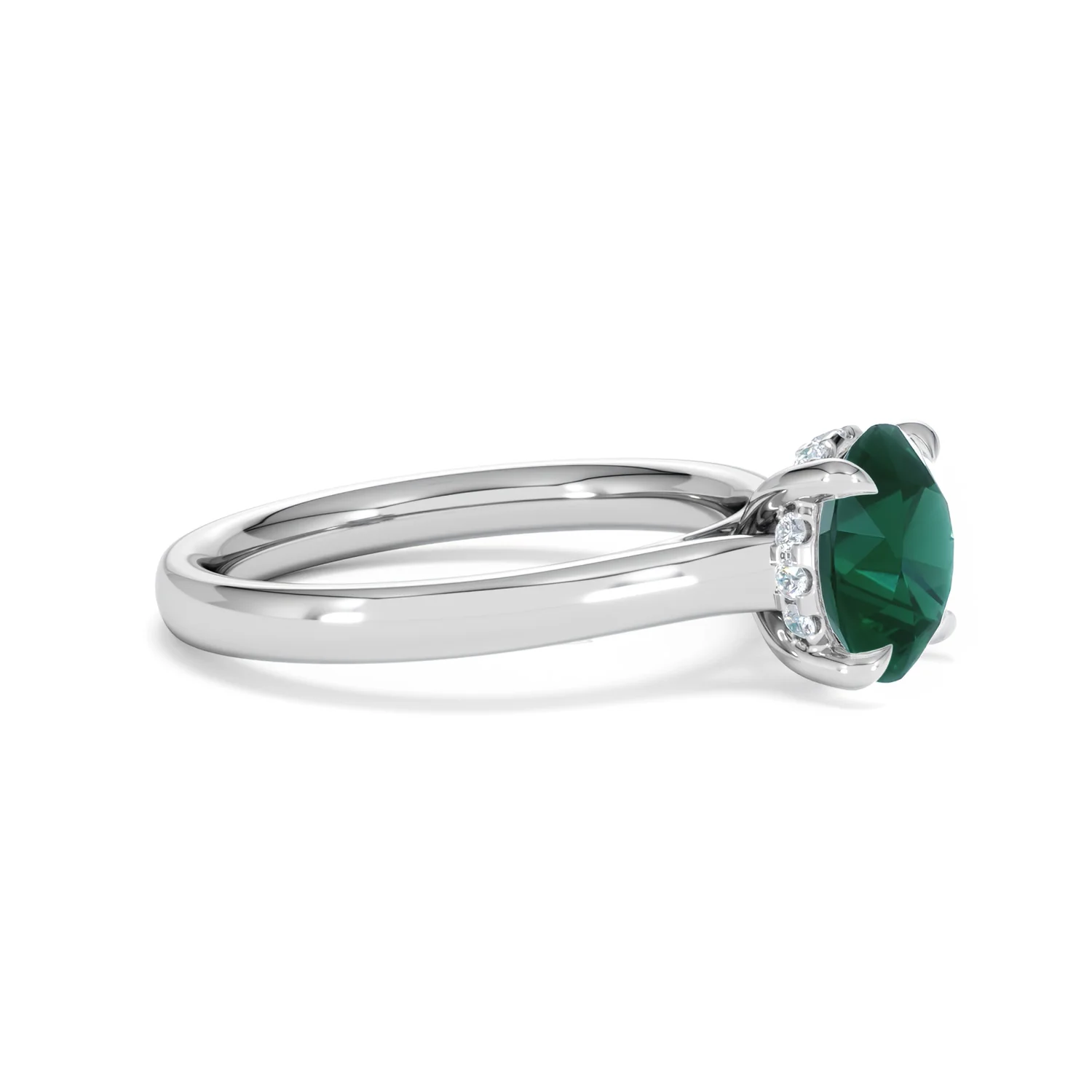Amora Gem 2.00ct Round Cut Lab Emerald Hidden Halo Engagement Ring in 18K White Gold - Image 22