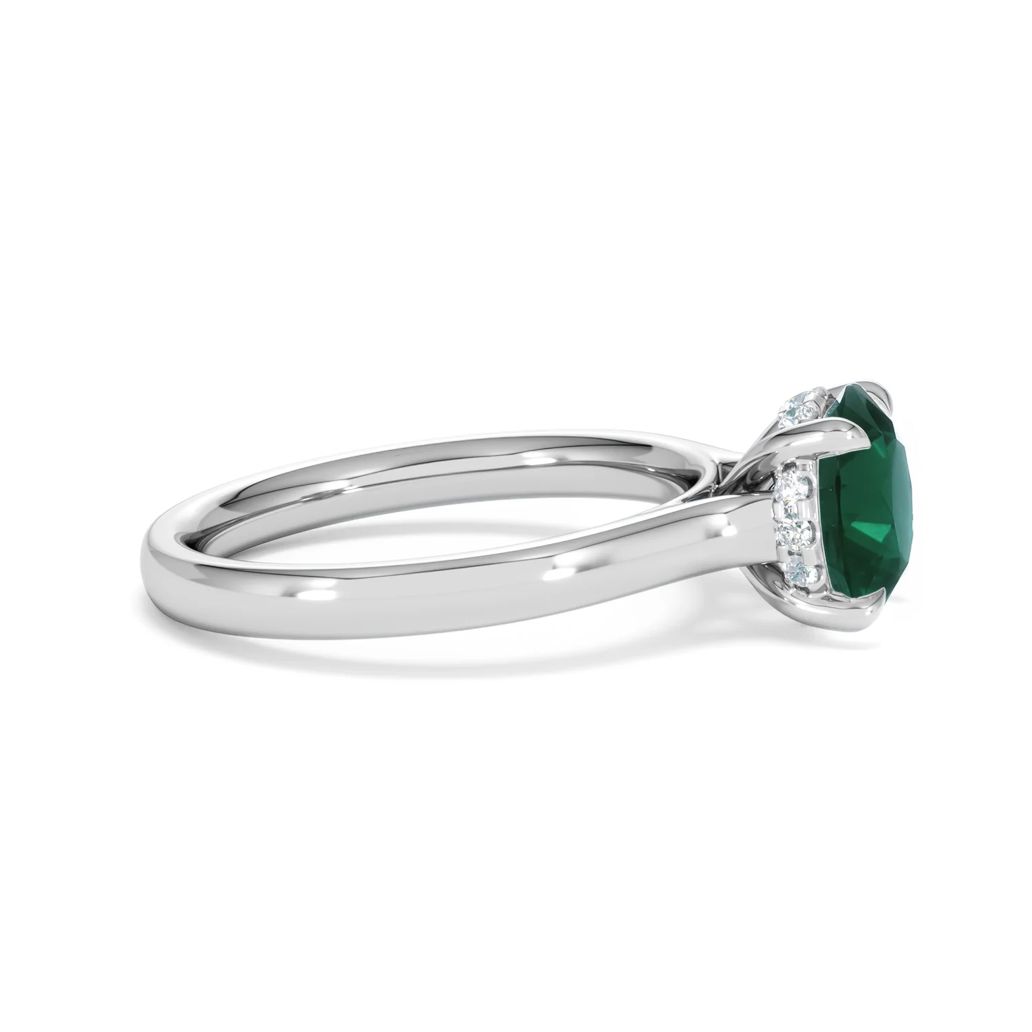Amora Gem 2.00ct Round Cut Lab Emerald Hidden Halo Engagement Ring in 18K White Gold - Image 25
