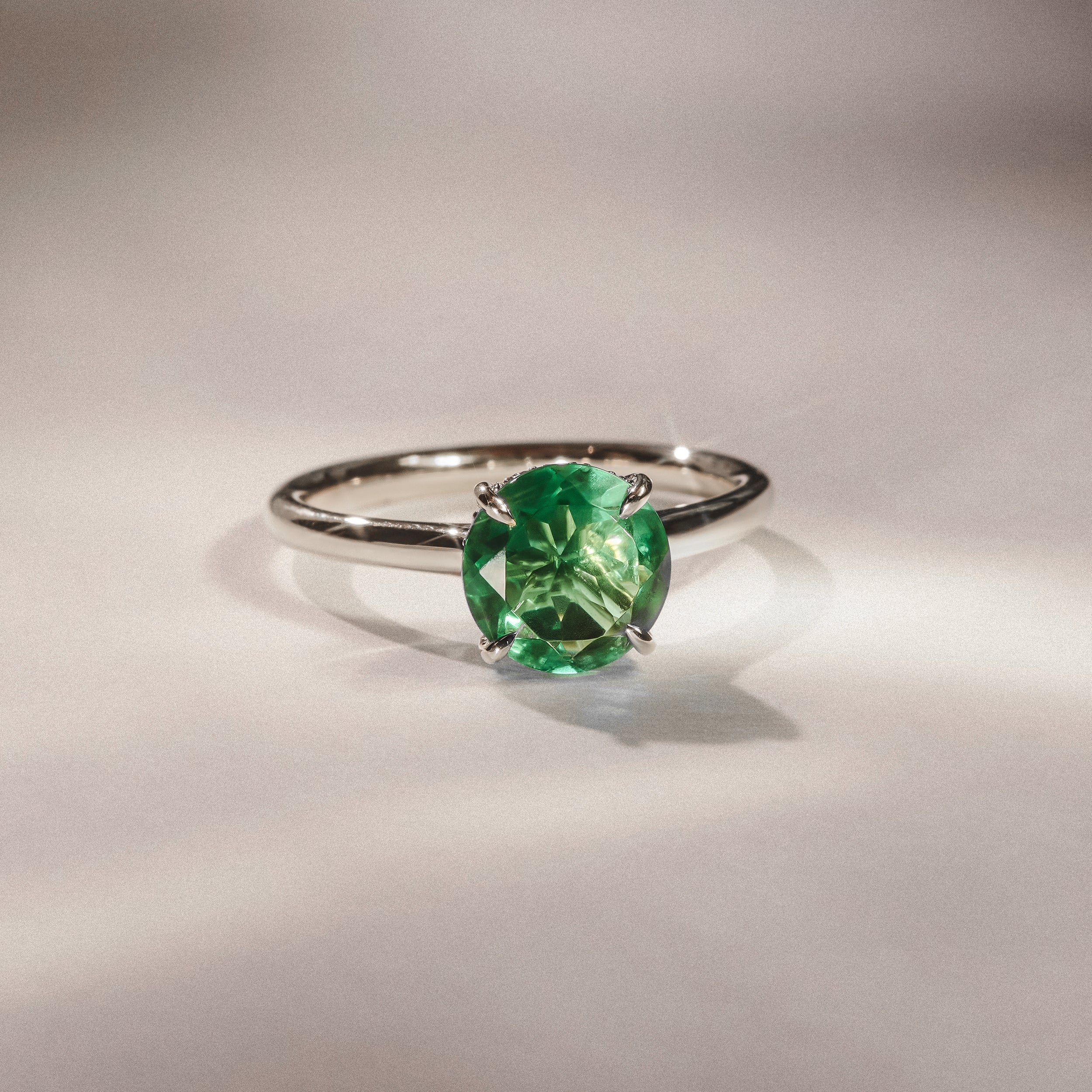 Amora Gem 2.00ct Round Cut Lab Emerald Hidden Halo Engagement Ring in 18K White Gold - Image 4