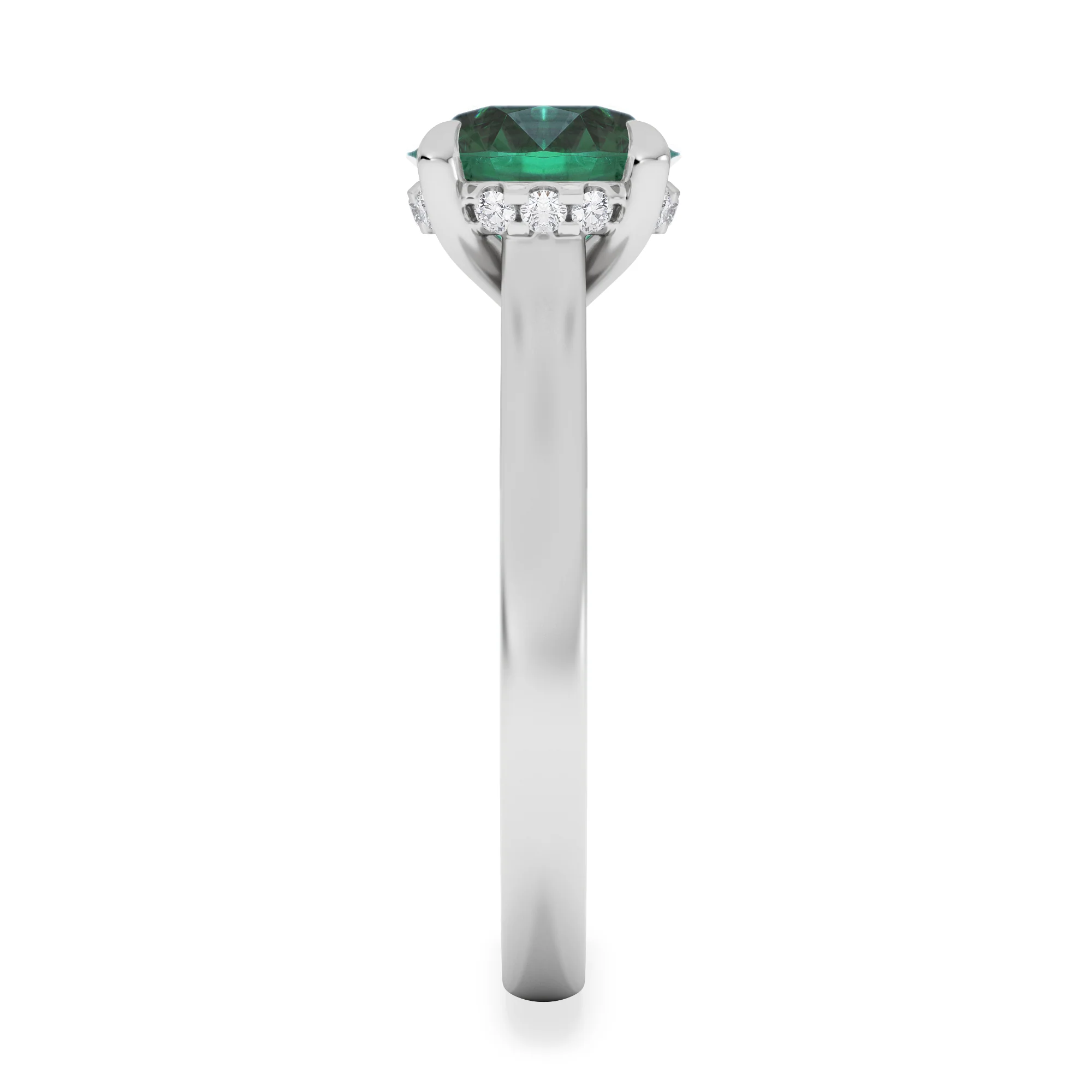 Amora Gem 2.00ct Round Cut Lab Emerald Hidden Halo Engagement Ring in 18K White Gold - Image 5