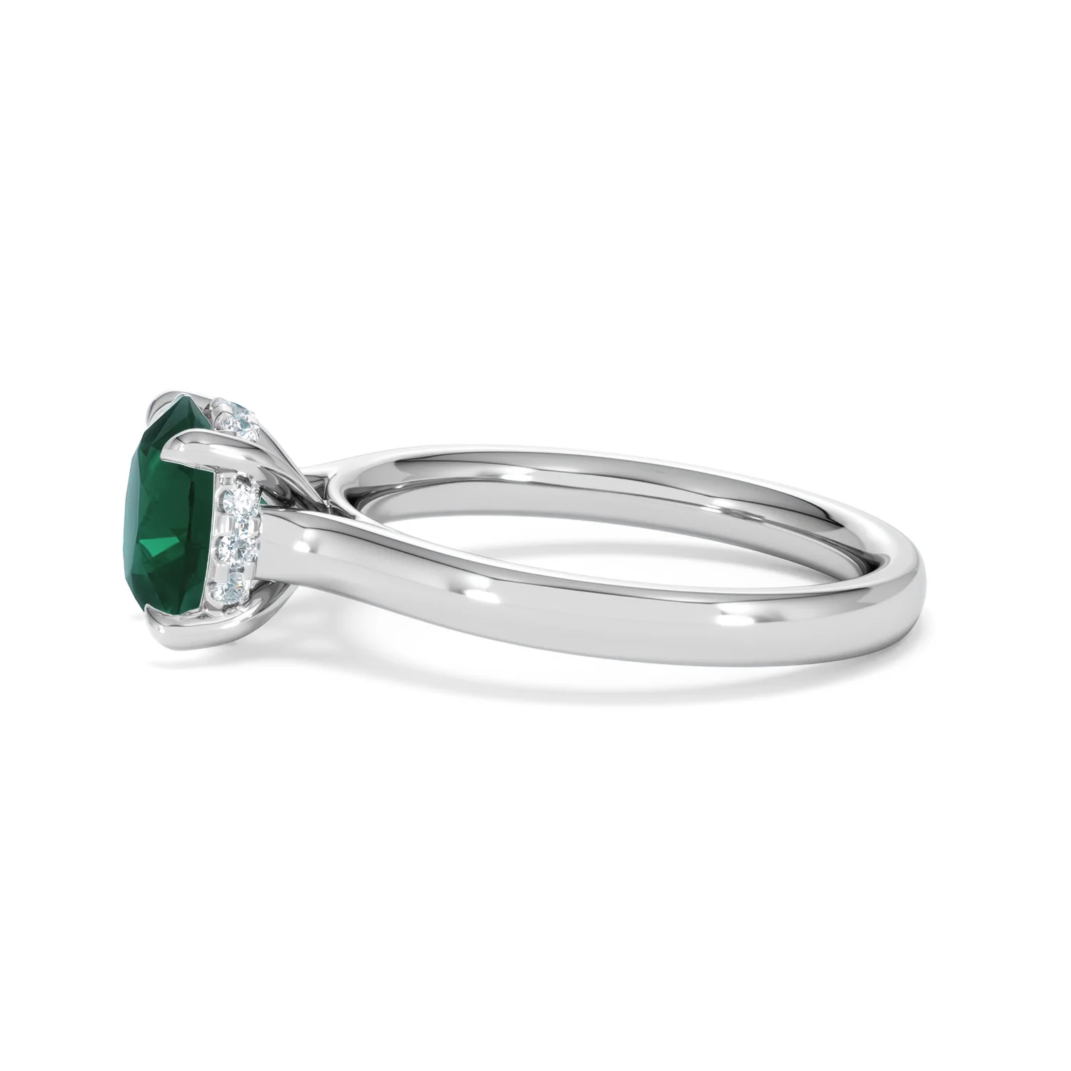 Amora Gem 2.00ct Round Cut Lab Emerald Hidden Halo Engagement Ring in 18K White Gold - Image 70