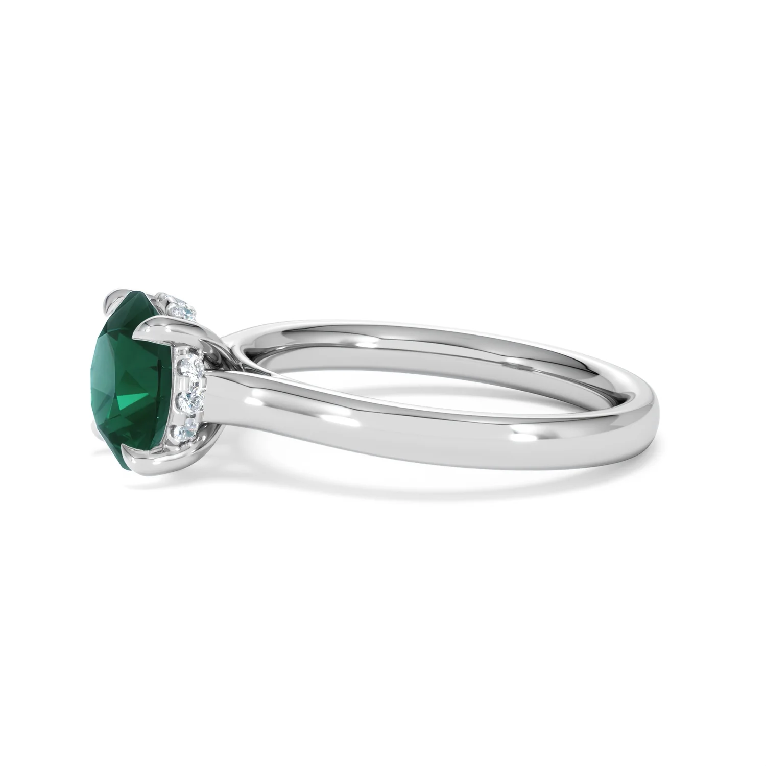 Amora Gem 2.00ct Round Cut Lab Emerald Hidden Halo Engagement Ring in 18K White Gold - Image 72