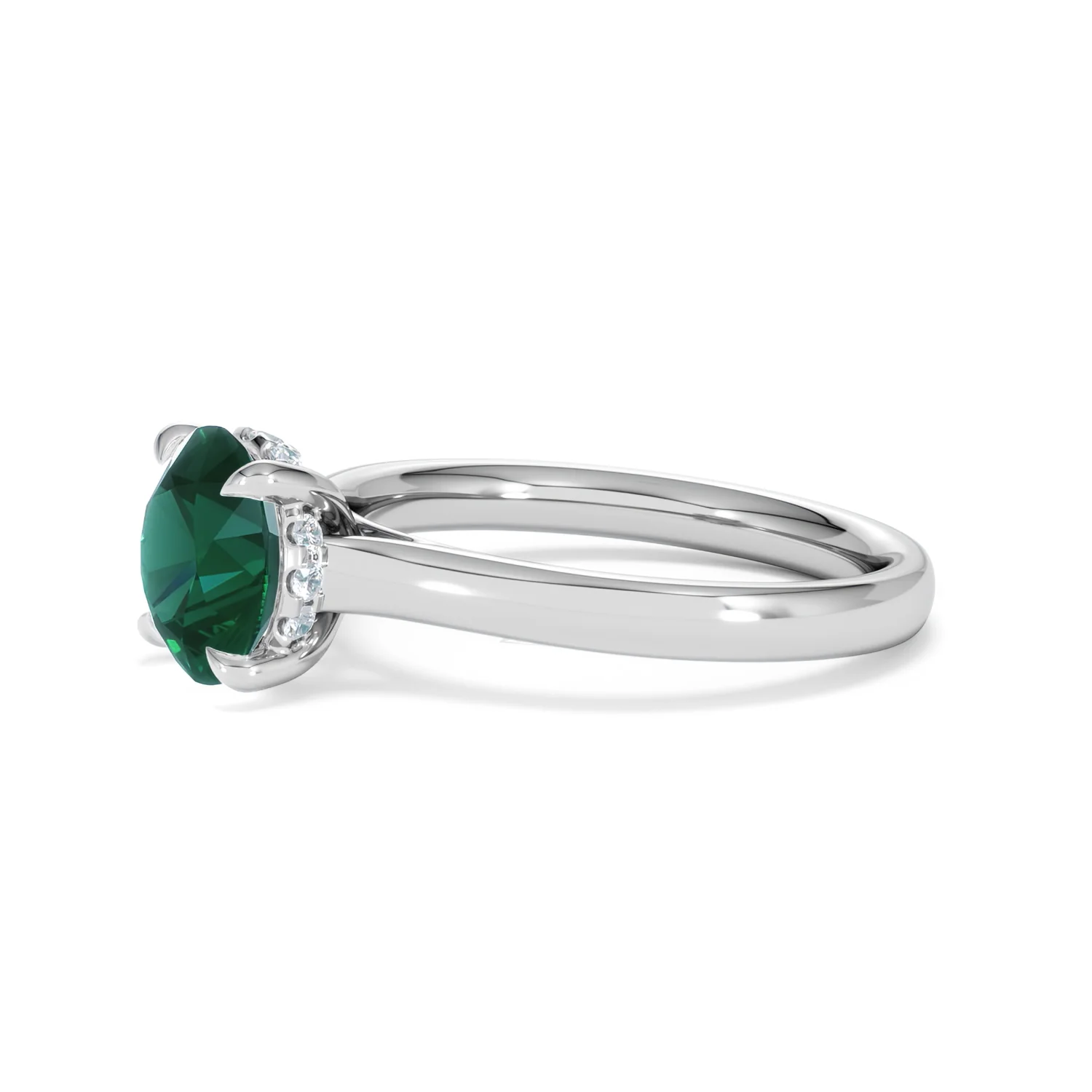 Amora Gem 2.00ct Round Cut Lab Emerald Hidden Halo Engagement Ring in 18K White Gold - Image 74
