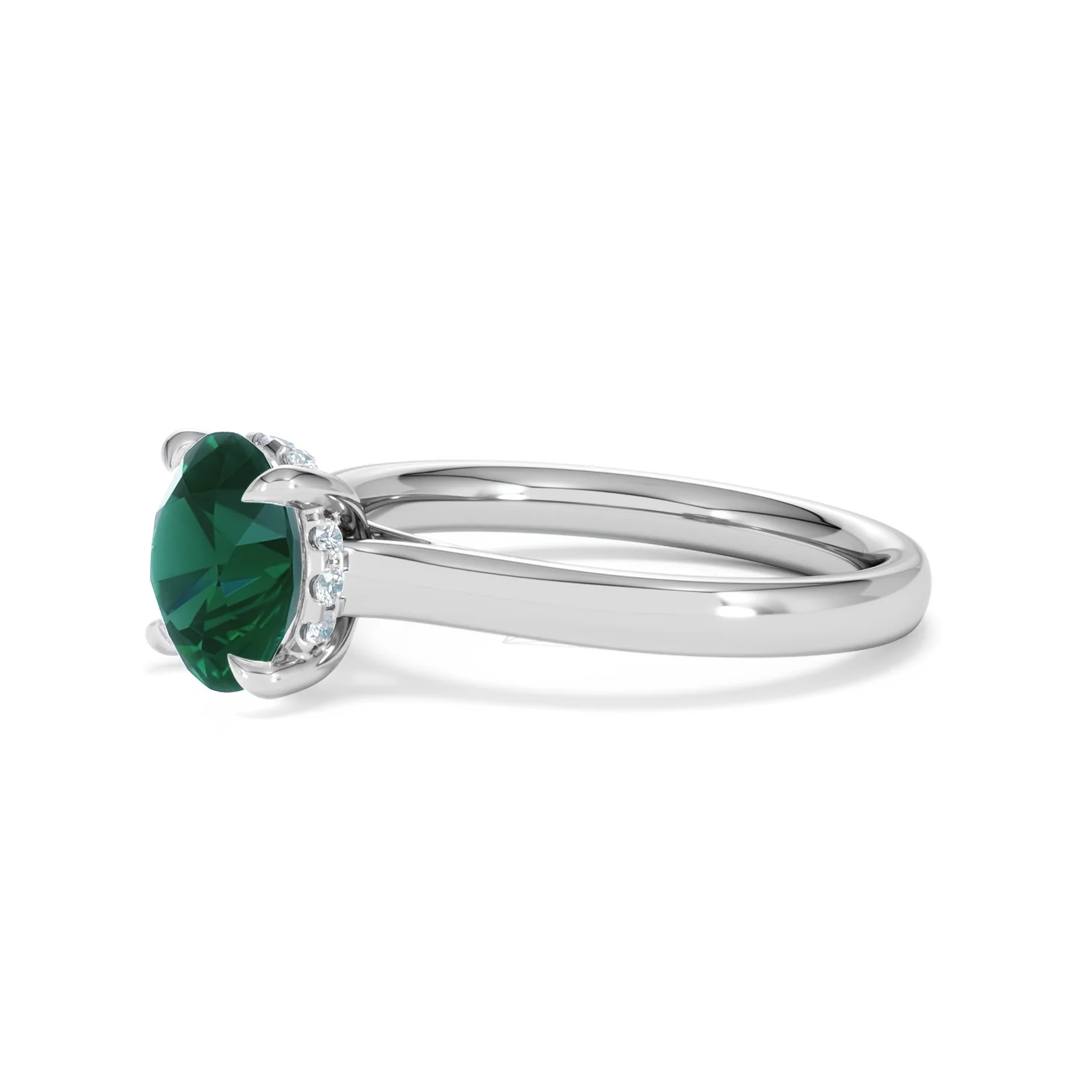 Amora Gem 2.00ct Round Cut Lab Emerald Hidden Halo Engagement Ring in 18K White Gold - Image 75