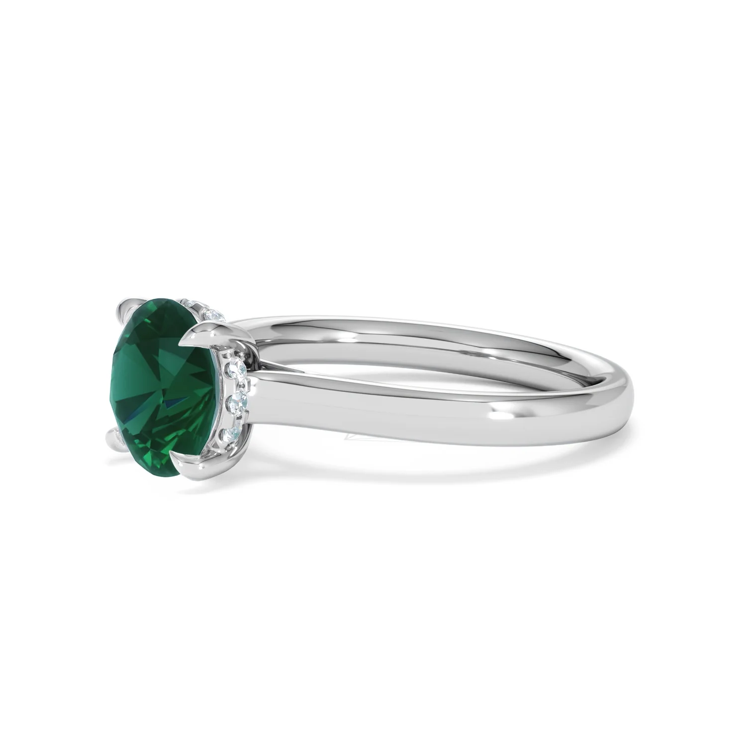 Amora Gem 2.00ct Round Cut Lab Emerald Hidden Halo Engagement Ring in 18K White Gold - Image 76