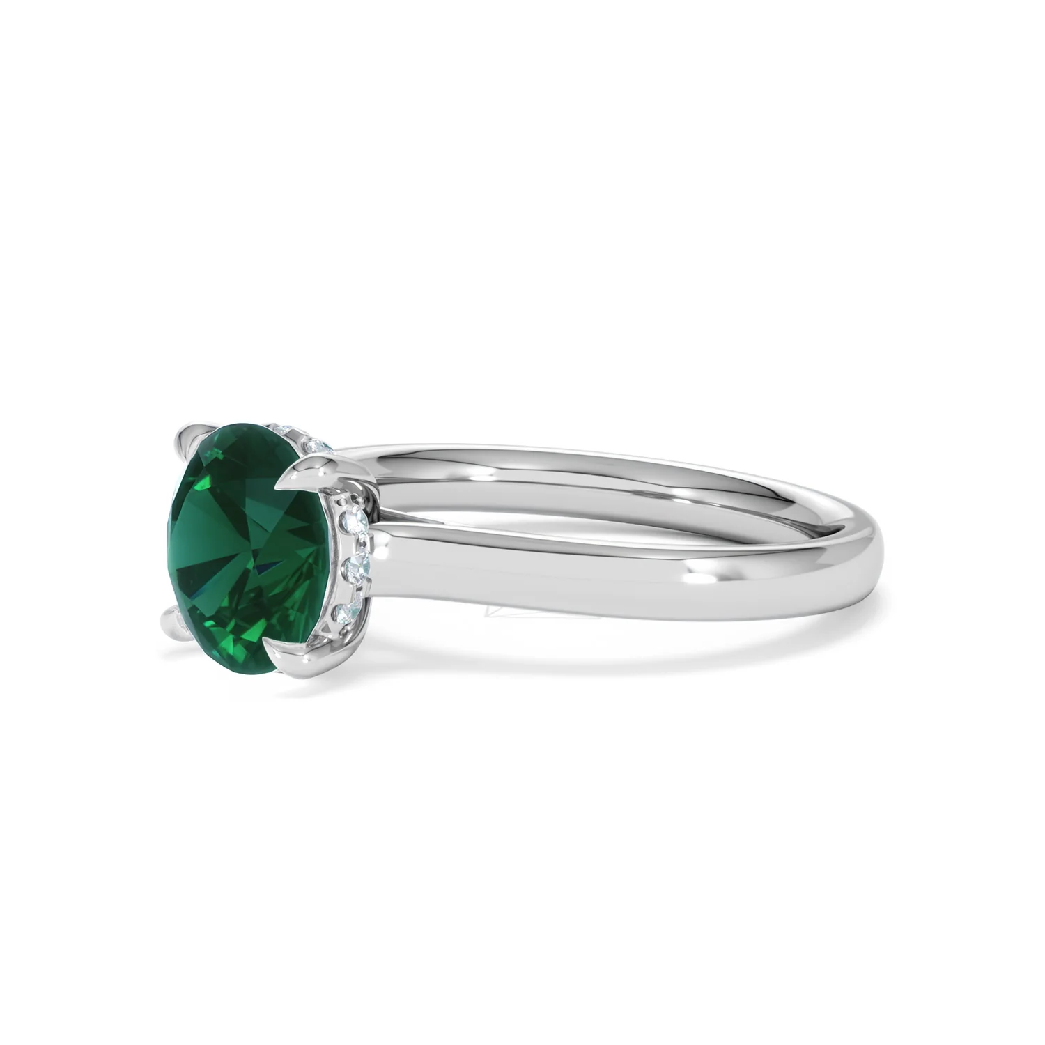 Amora Gem 2.00ct Round Cut Lab Emerald Hidden Halo Engagement Ring in 18K White Gold - Image 77