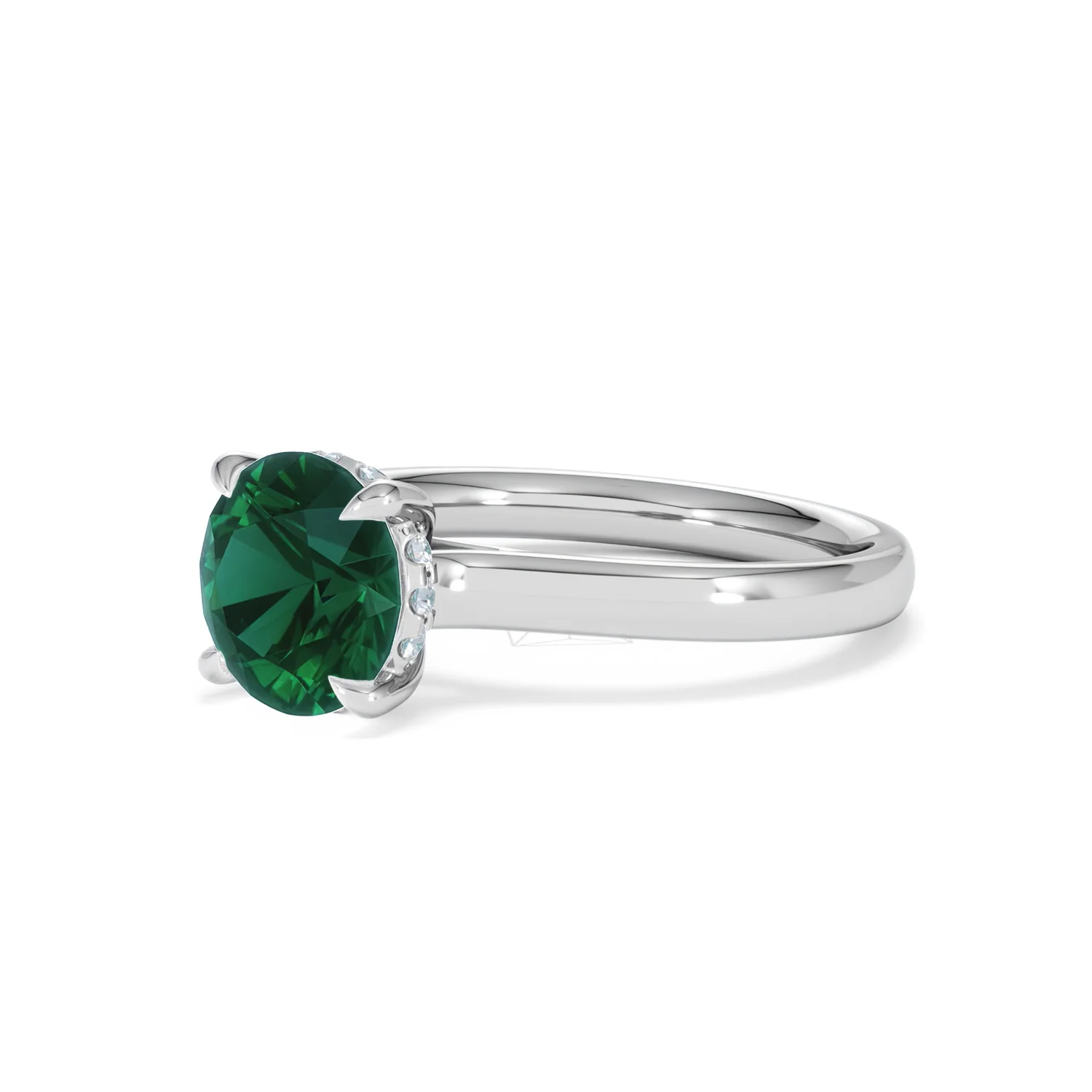 Amora Gem 2.00ct Round Cut Lab Emerald Hidden Halo Engagement Ring in 18K White Gold - Image 79