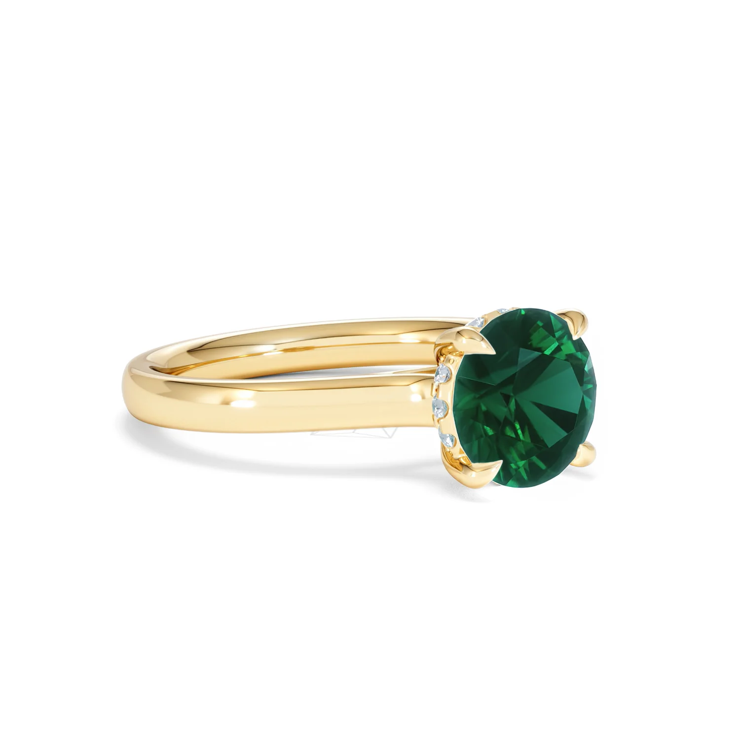 Amora Gem 2.00ct Round Cut Lab Emerald Hidden Halo Engagement Ring in 18K Yellow Gold - Image 16
