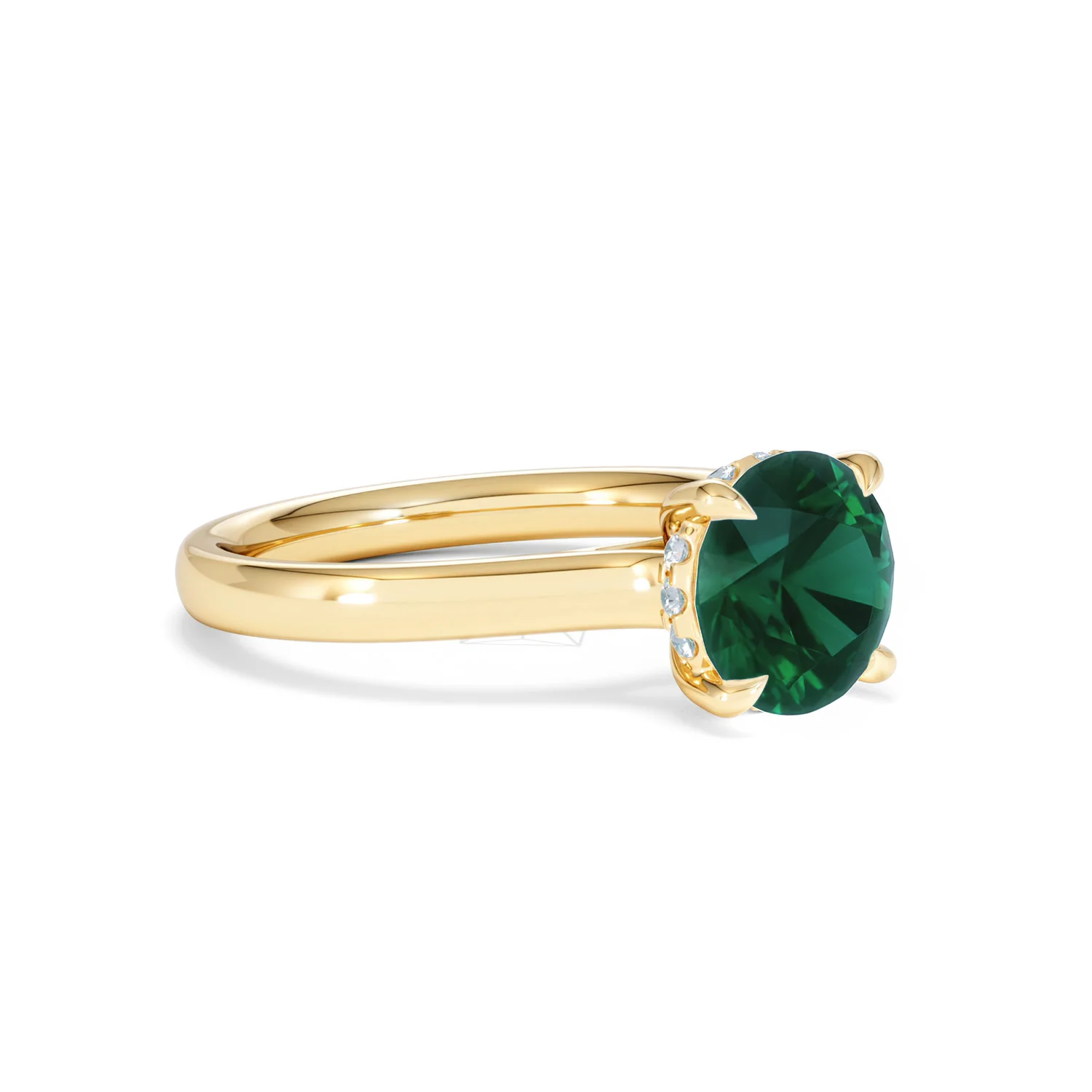 Amora Gem 2.00ct Round Cut Lab Emerald Hidden Halo Engagement Ring in 18K Yellow Gold - Image 17