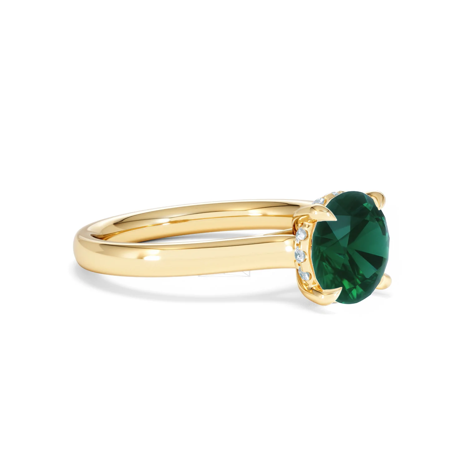 Amora Gem 2.00ct Round Cut Lab Emerald Hidden Halo Engagement Ring in 18K Yellow Gold - Image 18