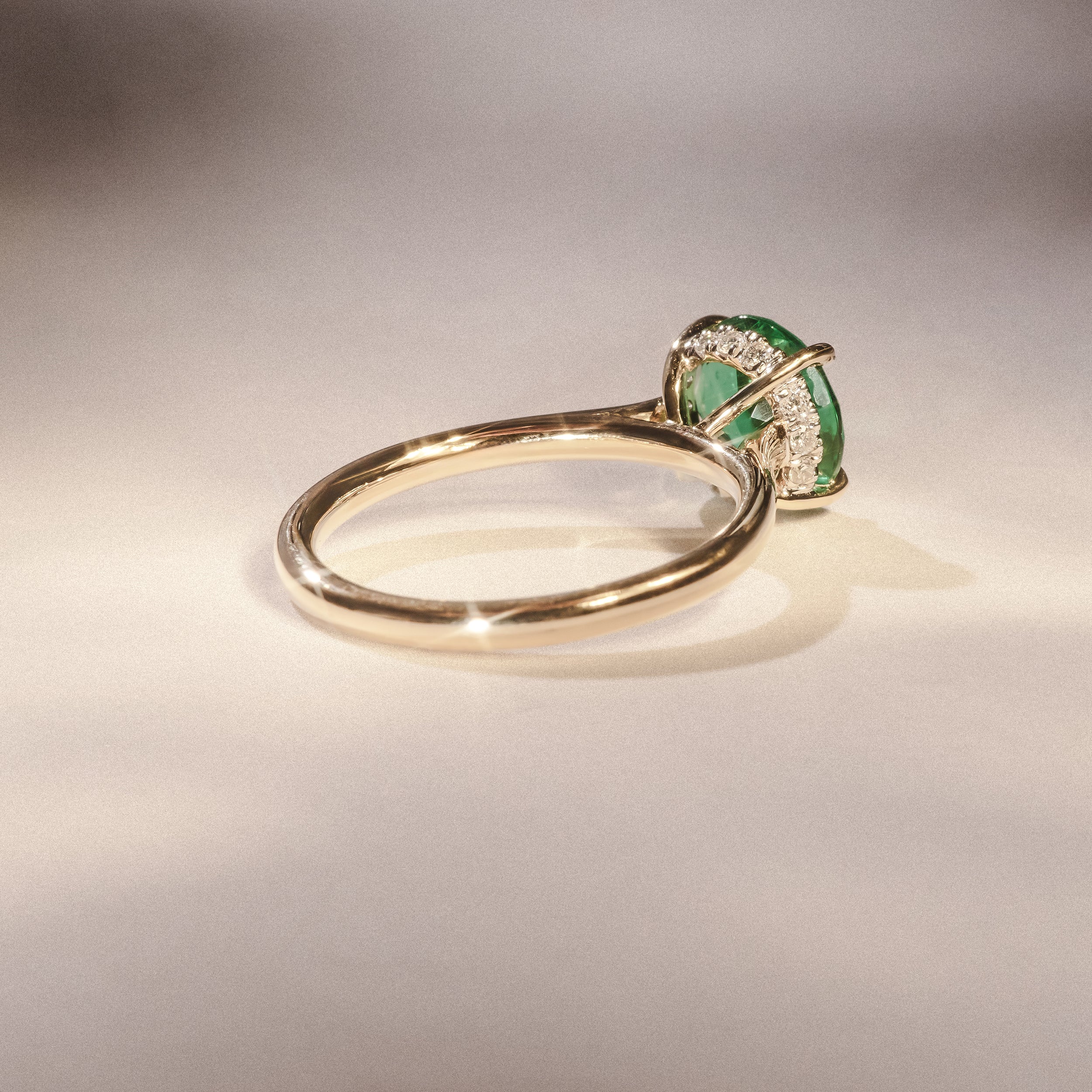 Amora Gem 2.00ct Round Cut Lab Emerald Hidden Halo Engagement Ring in 18K Yellow Gold - Image 6