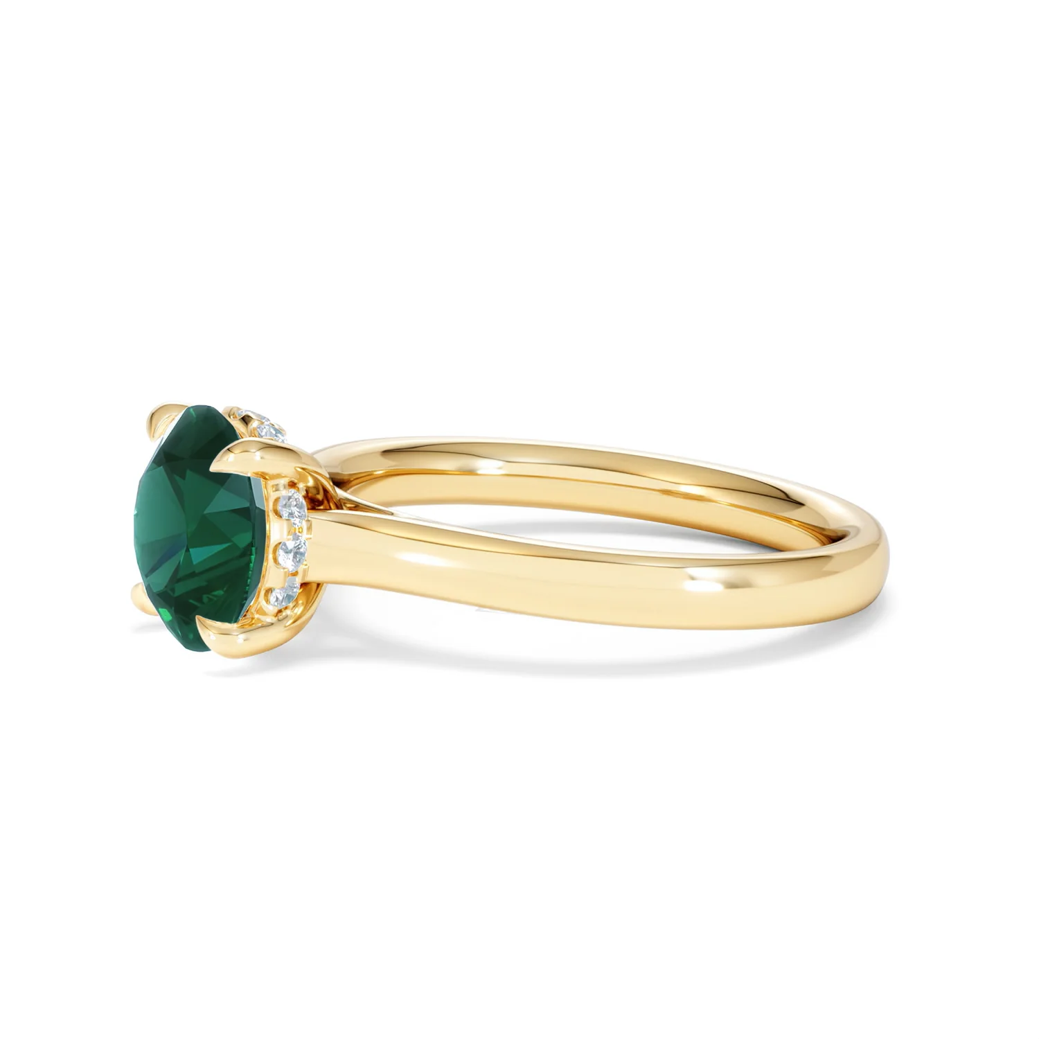 Amora Gem 2.00ct Round Cut Lab Emerald Hidden Halo Engagement Ring in 18K Yellow Gold - Image 74