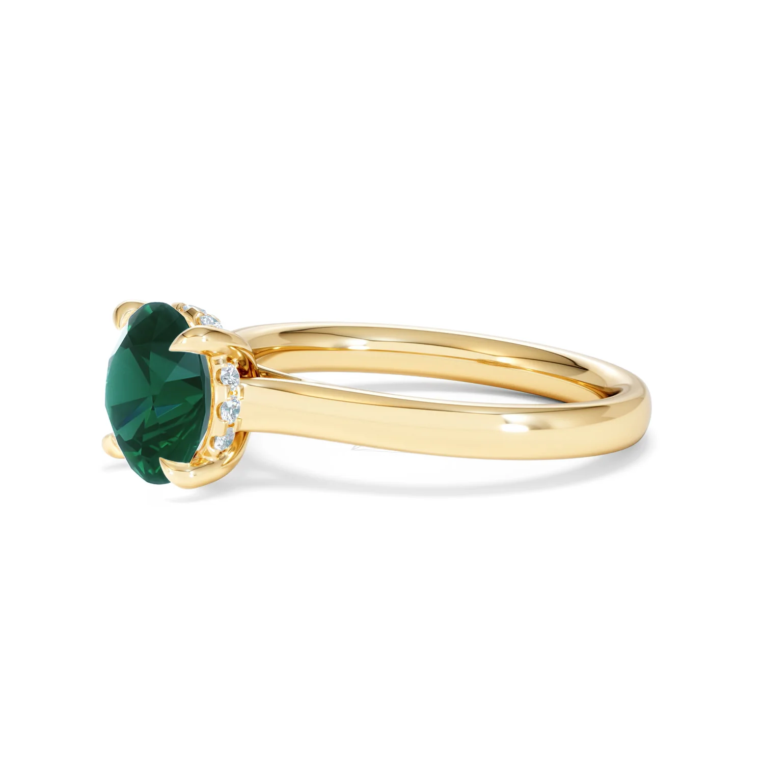 Amora Gem 2.00ct Round Cut Lab Emerald Hidden Halo Engagement Ring in 18K Yellow Gold - Image 75
