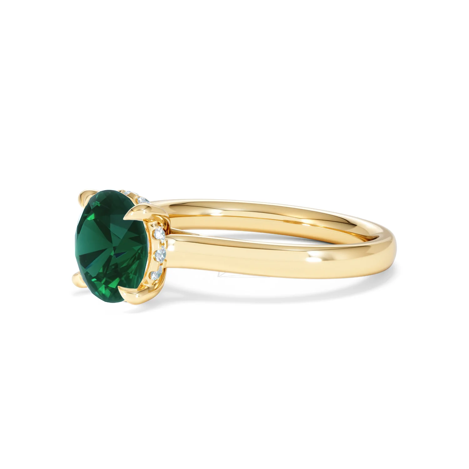 Amora Gem 2.00ct Round Cut Lab Emerald Hidden Halo Engagement Ring in 18K Yellow Gold - Image 77