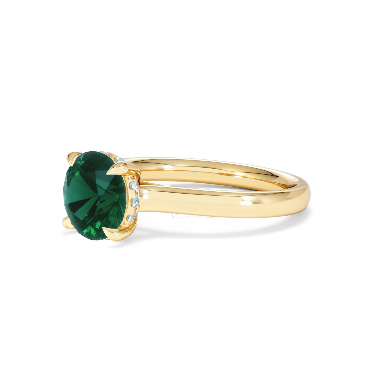 Amora Gem 2.00ct Round Cut Lab Emerald Hidden Halo Engagement Ring in 18K Yellow Gold - Image 78