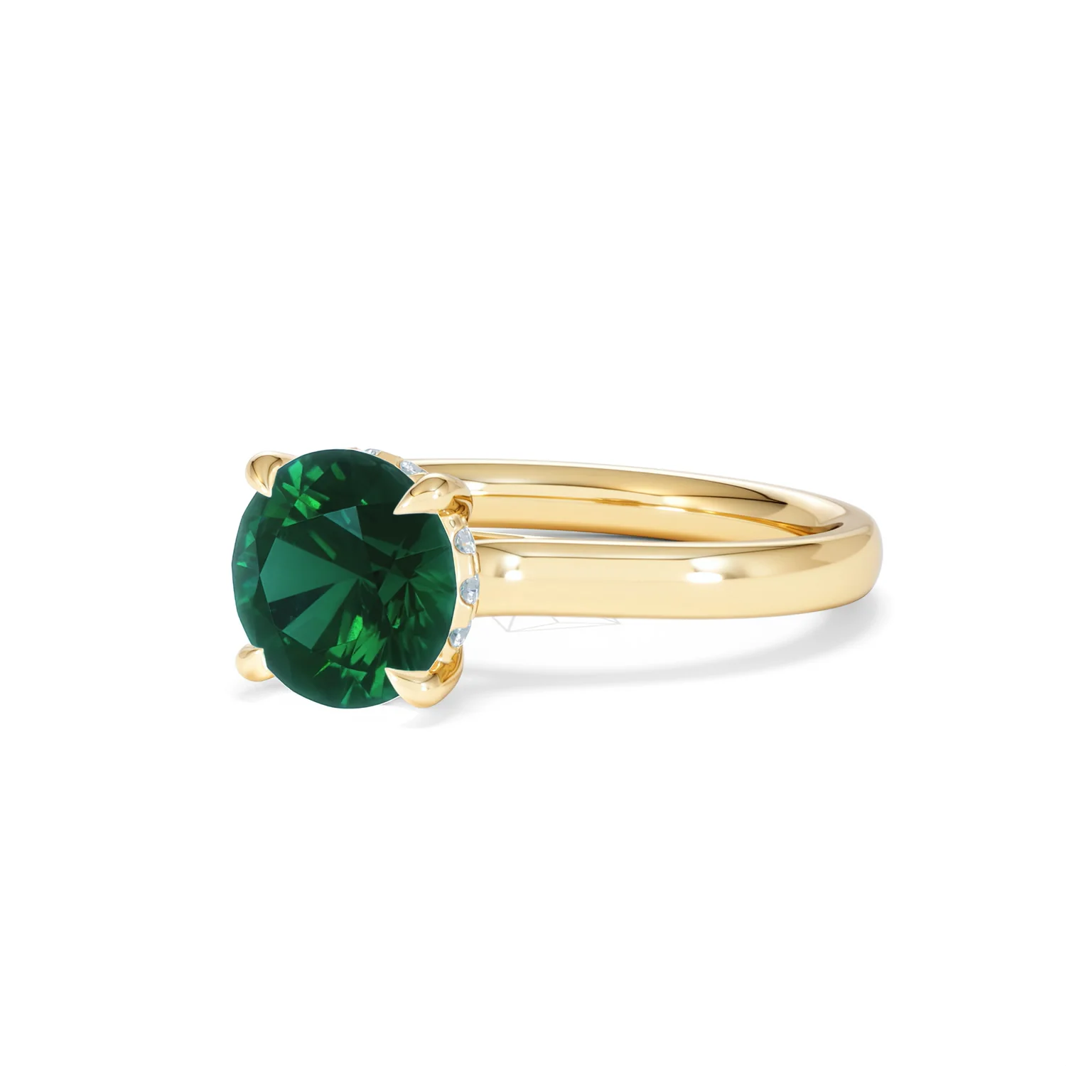 Amora Gem 2.00ct Round Cut Lab Emerald Hidden Halo Engagement Ring in 18K Yellow Gold - Image 81