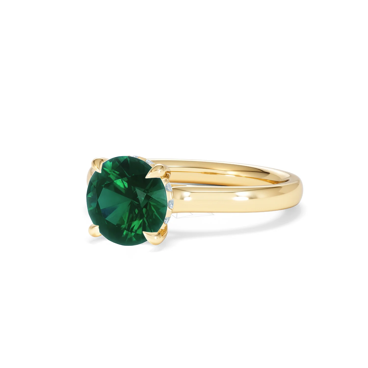 Amora Gem 2.00ct Round Cut Lab Emerald Hidden Halo Engagement Ring in 18K Yellow Gold - Image 82