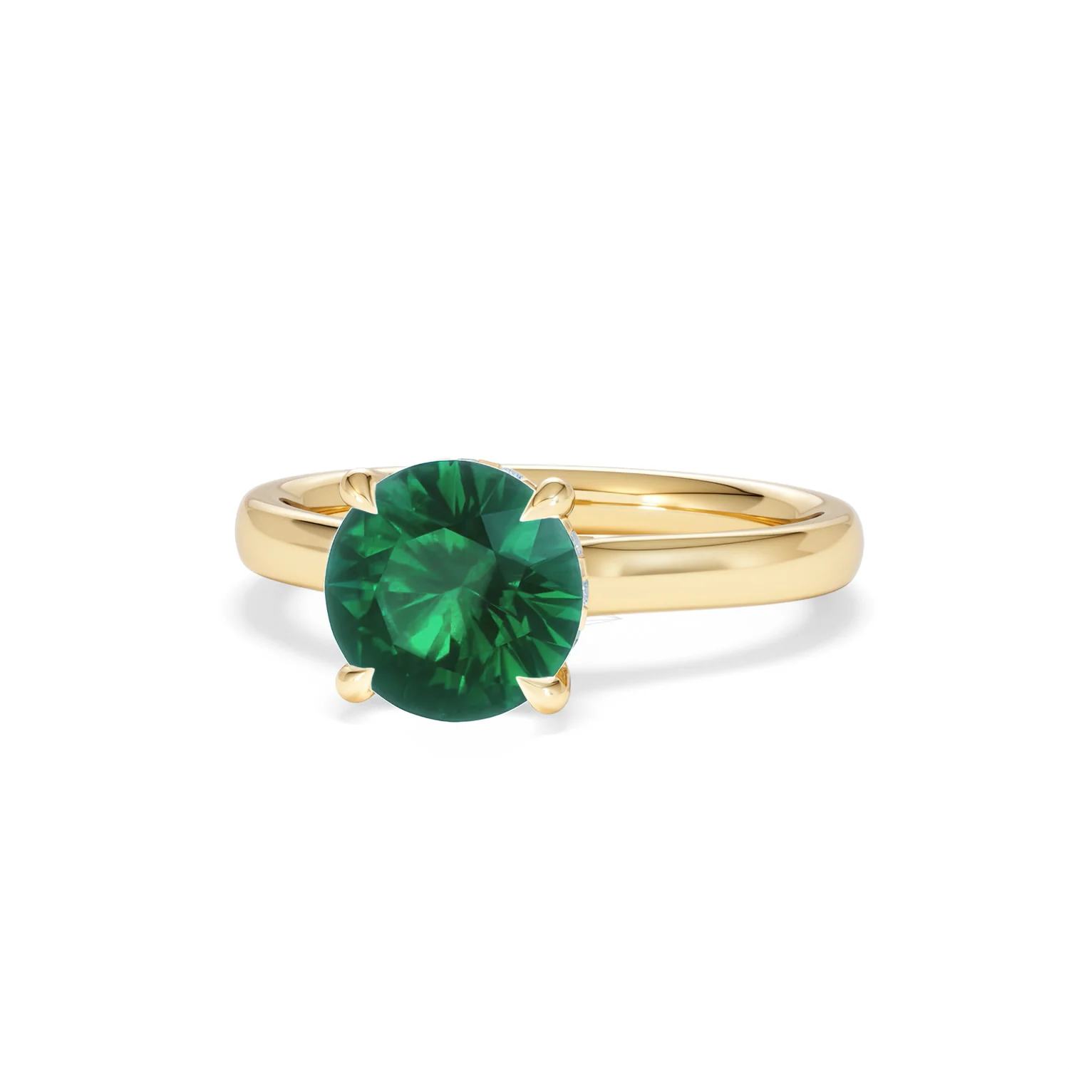 Amora Gem 2.00ct Round Cut Lab Emerald Hidden Halo Engagement Ring in 18K Yellow Gold - Image 85