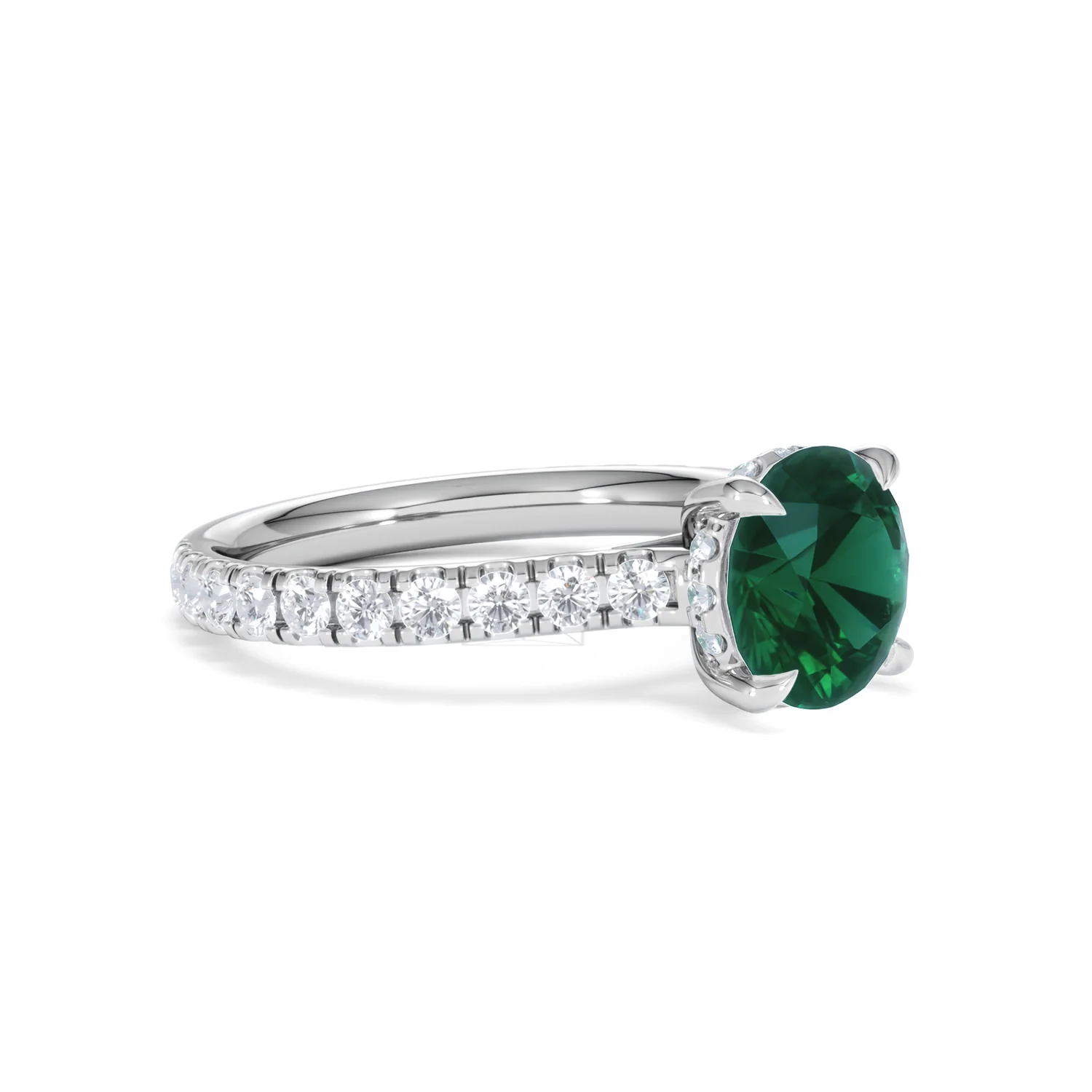 Amora Gem 2.00ct Round Cut Lab Emerald Hidden Halo Engagement Ring with Side Stones in 18K White Gold - Image 18