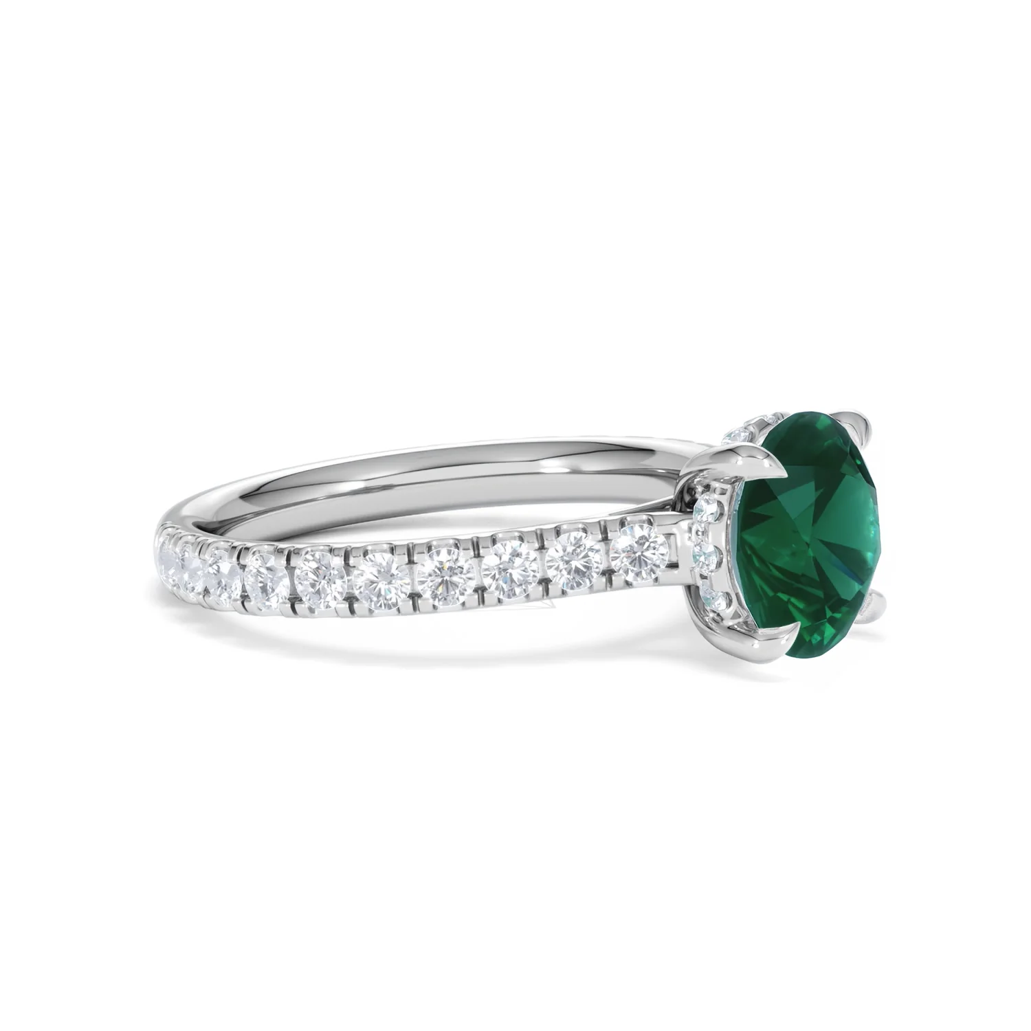 Amora Gem 2.00ct Round Cut Lab Emerald Hidden Halo Engagement Ring with Side Stones in 18K White Gold - Image 20