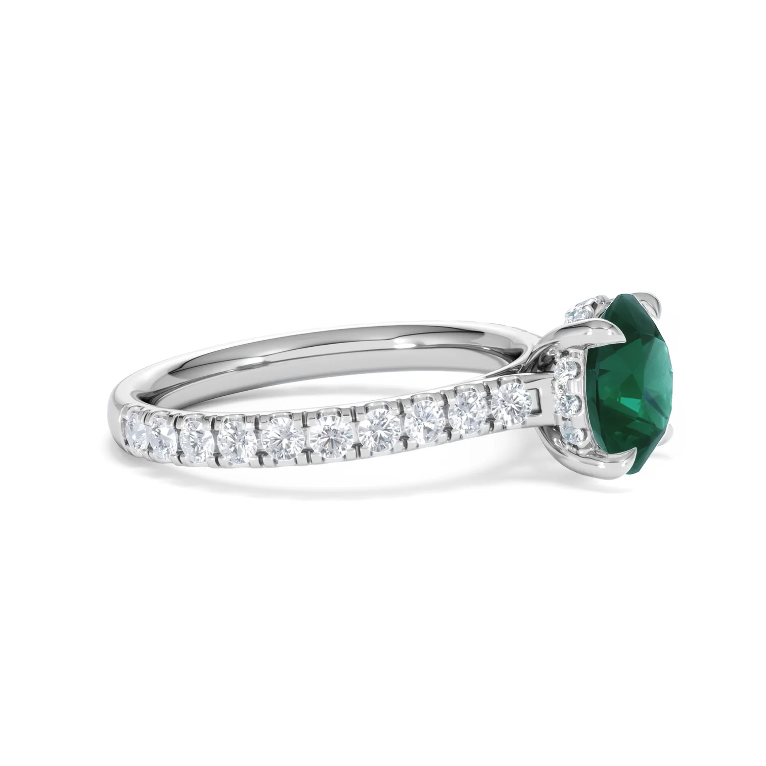 Amora Gem 2.00ct Round Cut Lab Emerald Hidden Halo Engagement Ring with Side Stones in 18K White Gold - Image 23