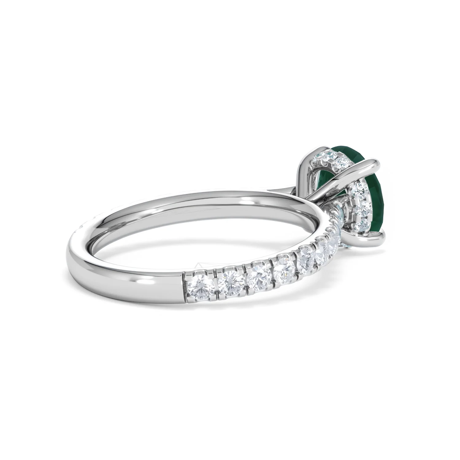 Amora Gem 2.00ct Round Cut Lab Emerald Hidden Halo Engagement Ring with Side Stones in 18K White Gold - Image 36
