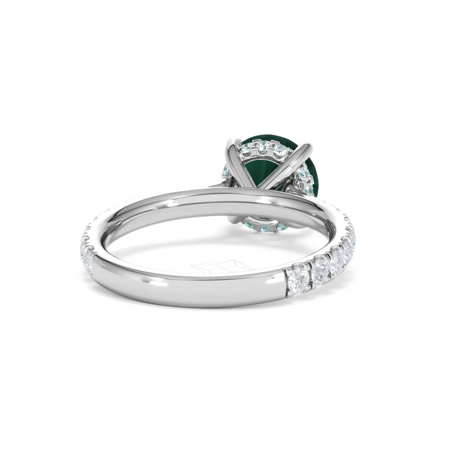 Amora Gem 2.00ct Round Cut Lab Emerald Hidden Halo Engagement Ring with Side Stones in 18K White Gold - Image 44