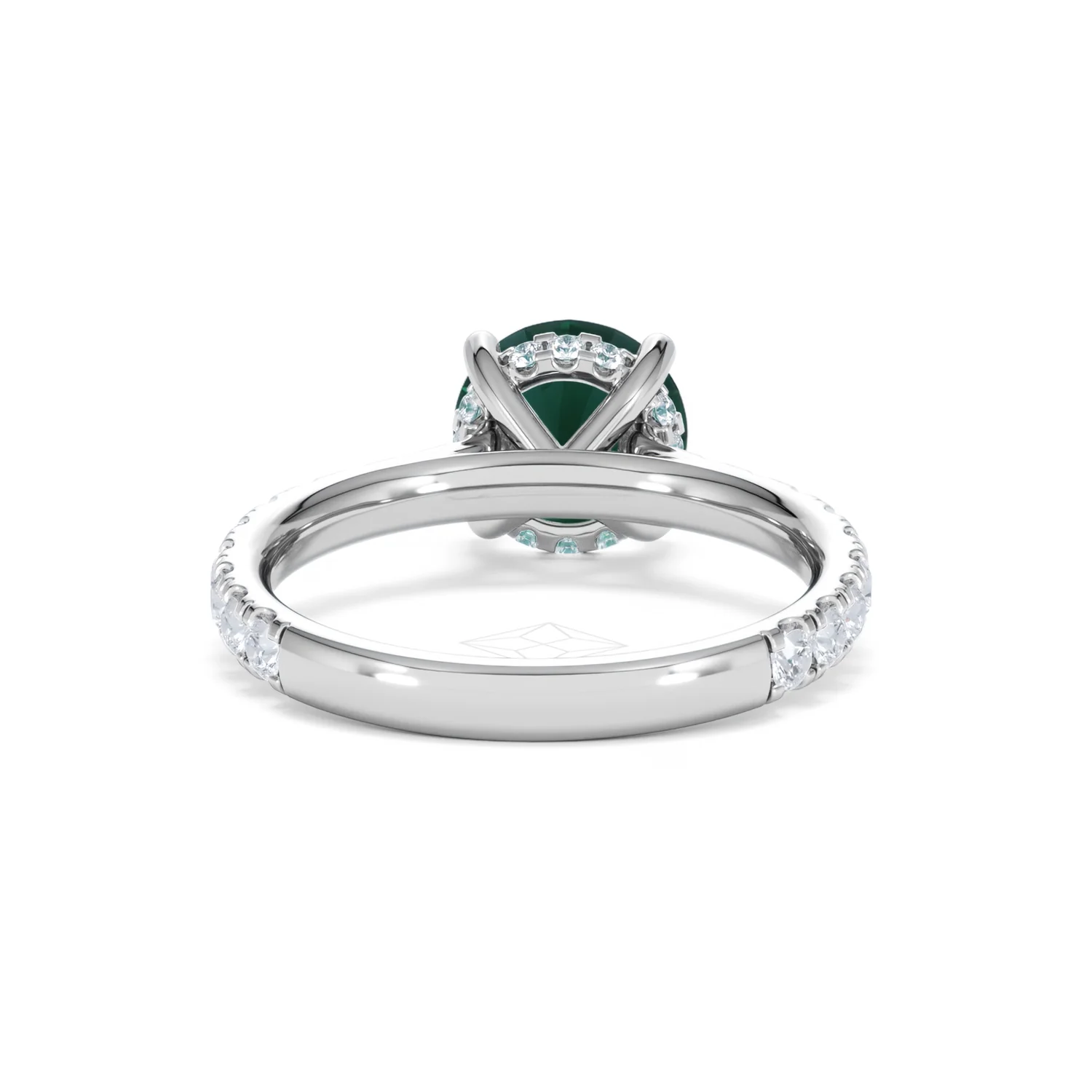 Amora Gem 2.00ct Round Cut Lab Emerald Hidden Halo Engagement Ring with Side Stones in 18K White Gold - Image 47