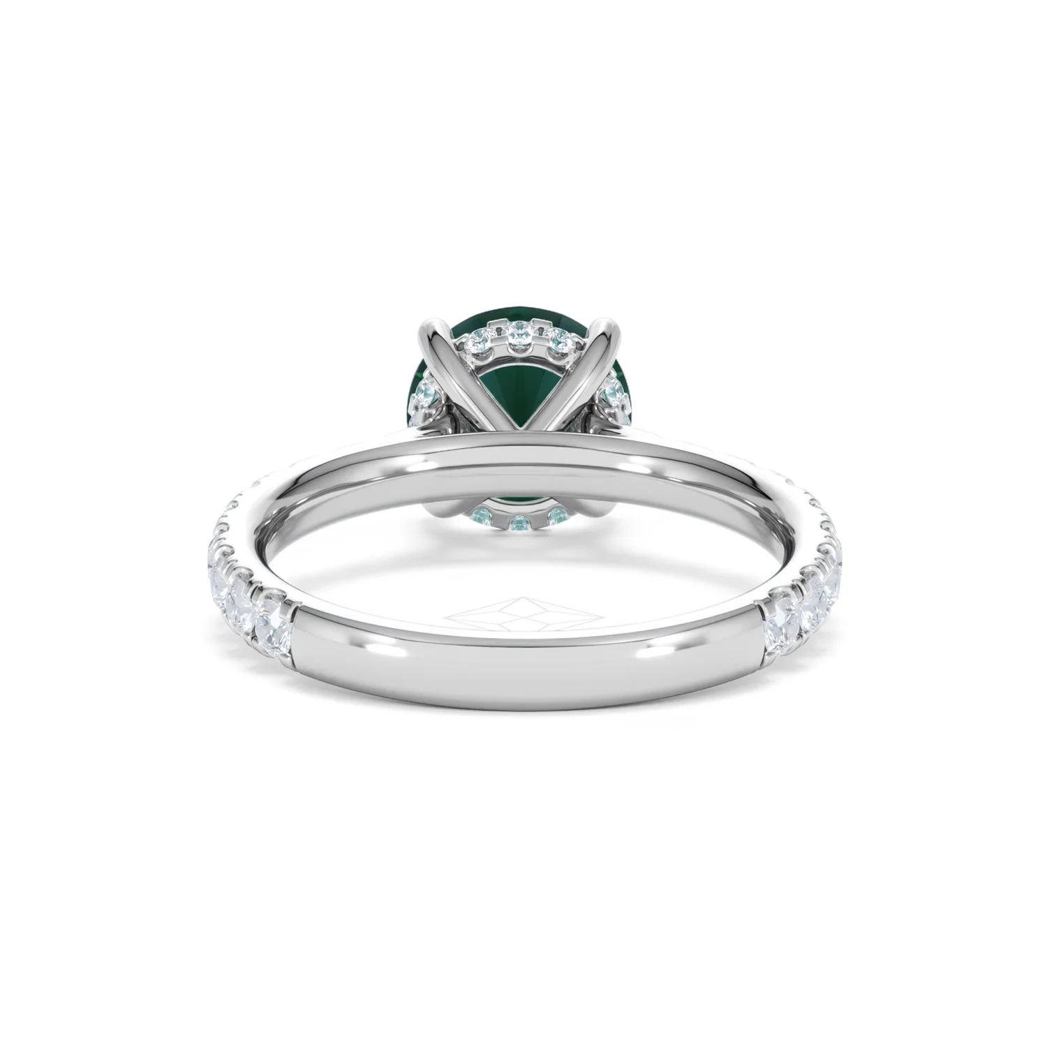 Amora Gem 2.00ct Round Cut Lab Emerald Hidden Halo Engagement Ring with Side Stones in 18K White Gold - Image 48