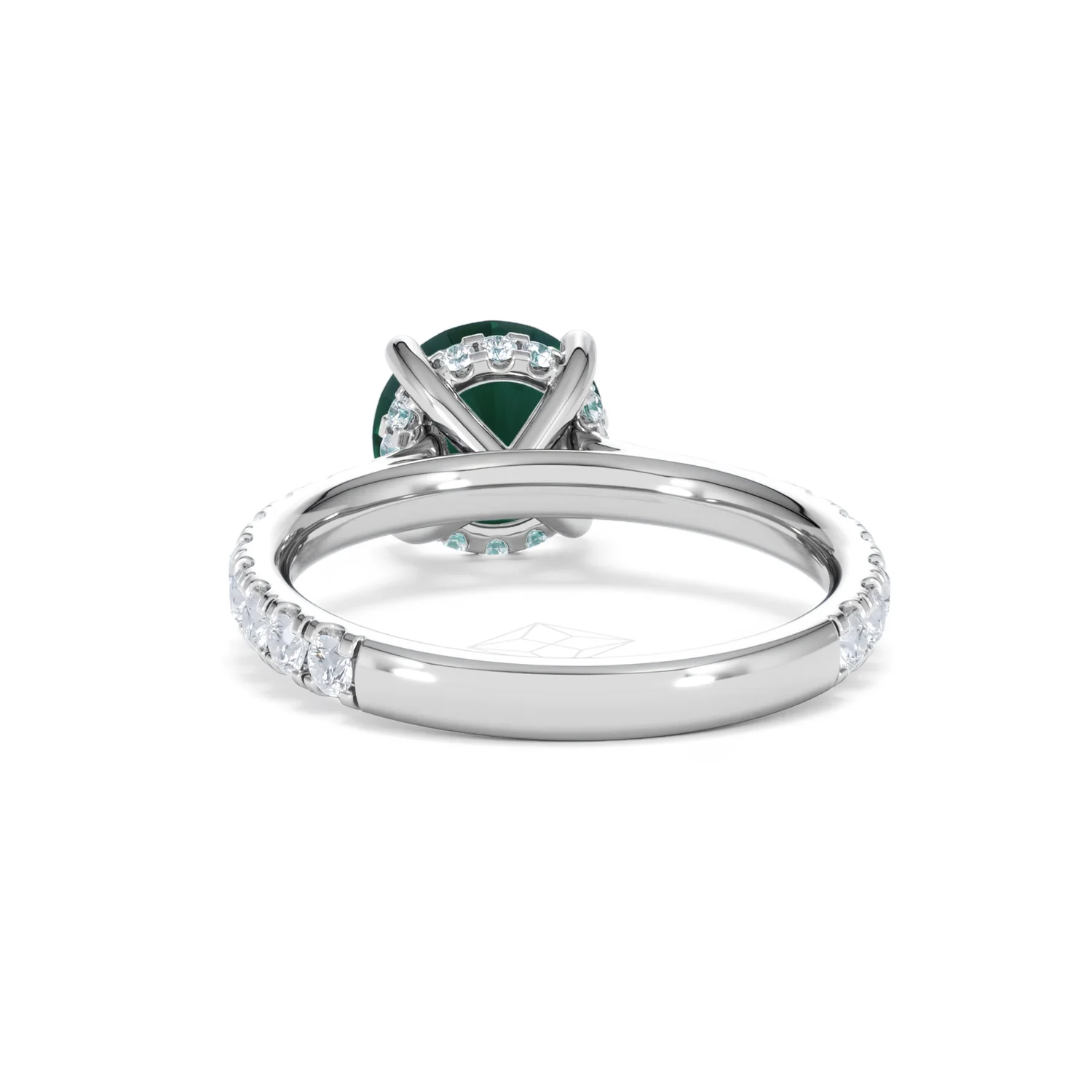 Amora Gem 2.00ct Round Cut Lab Emerald Hidden Halo Engagement Ring with Side Stones in 18K White Gold - Image 50