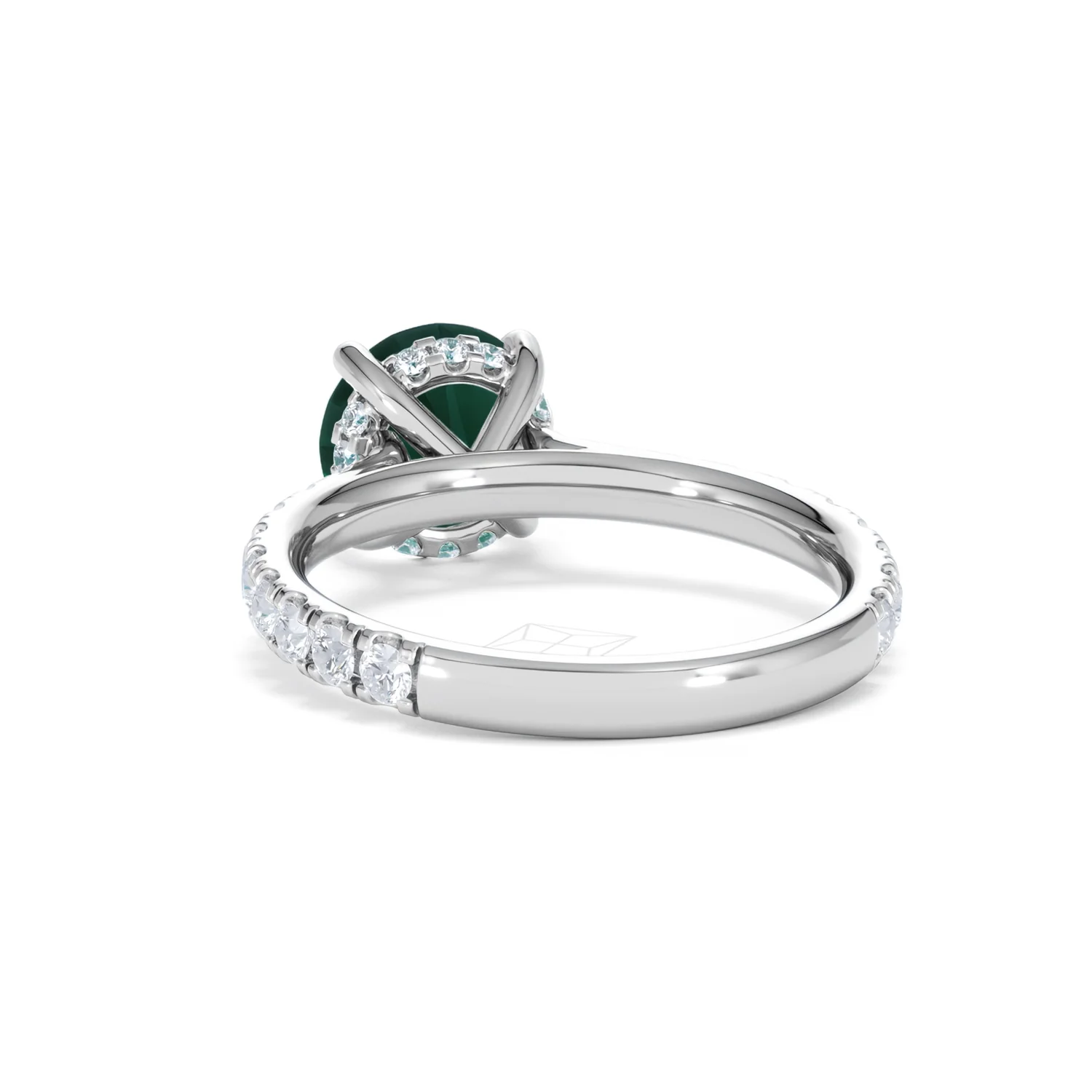 Amora Gem 2.00ct Round Cut Lab Emerald Hidden Halo Engagement Ring with Side Stones in 18K White Gold - Image 52