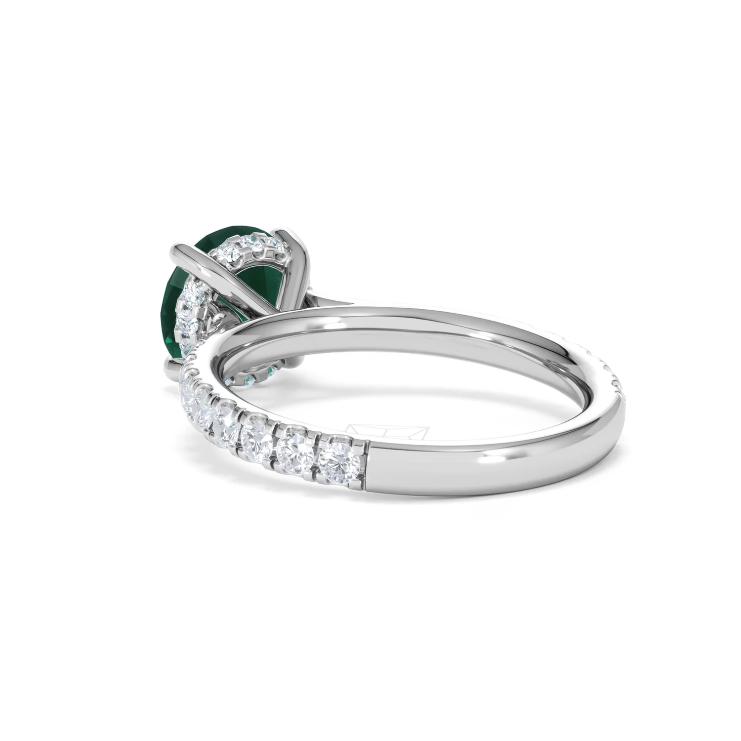 Amora Gem 2.00ct Round Cut Lab Emerald Hidden Halo Engagement Ring with Side Stones in 18K White Gold - Image 56