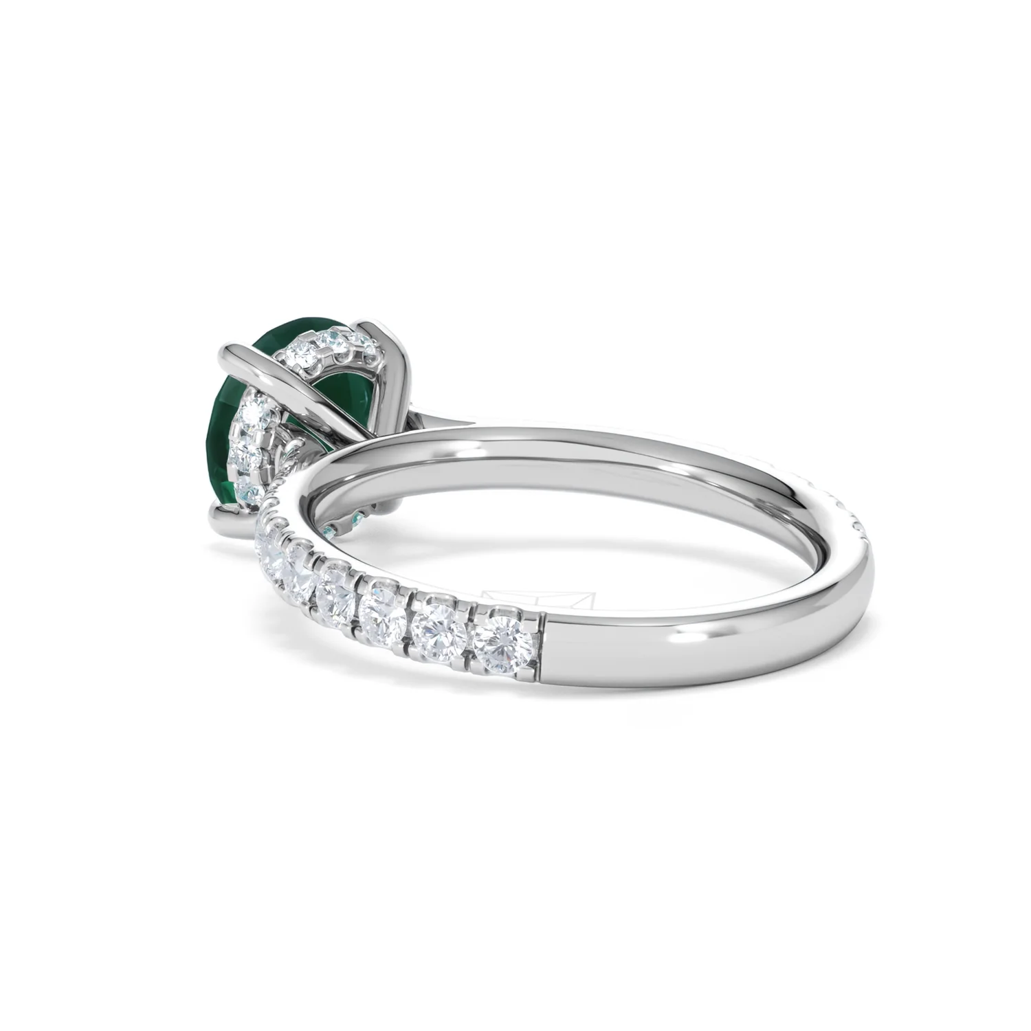 Amora Gem 2.00ct Round Cut Lab Emerald Hidden Halo Engagement Ring with Side Stones in 18K White Gold - Image 57
