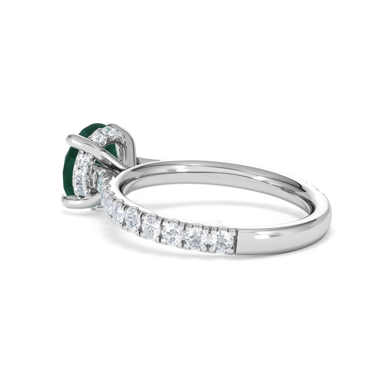 Amora Gem 2.00ct Round Cut Lab Emerald Hidden Halo Engagement Ring with Side Stones in 18K White Gold - Image 60
