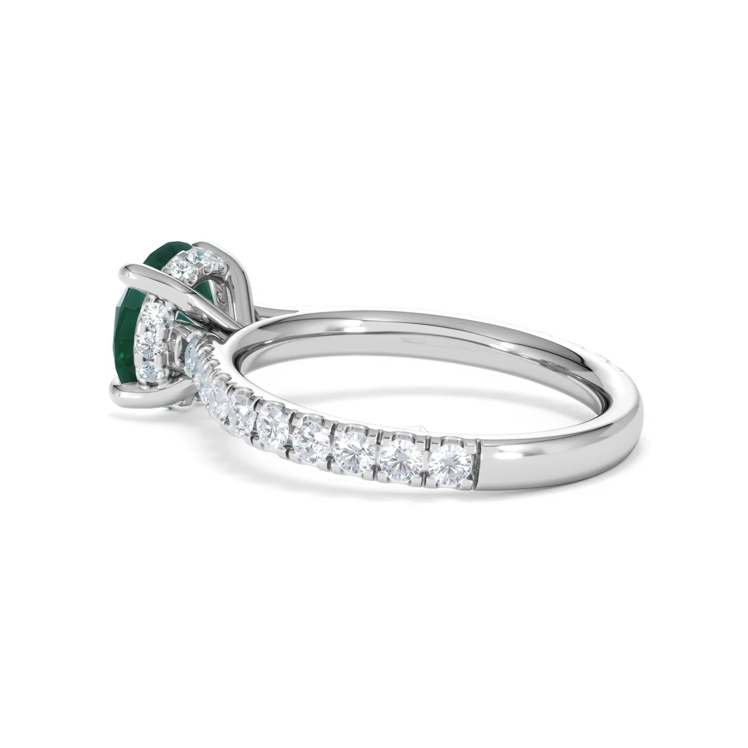 Amora Gem 2.00ct Round Cut Lab Emerald Hidden Halo Engagement Ring with Side Stones in 18K White Gold - Image 61